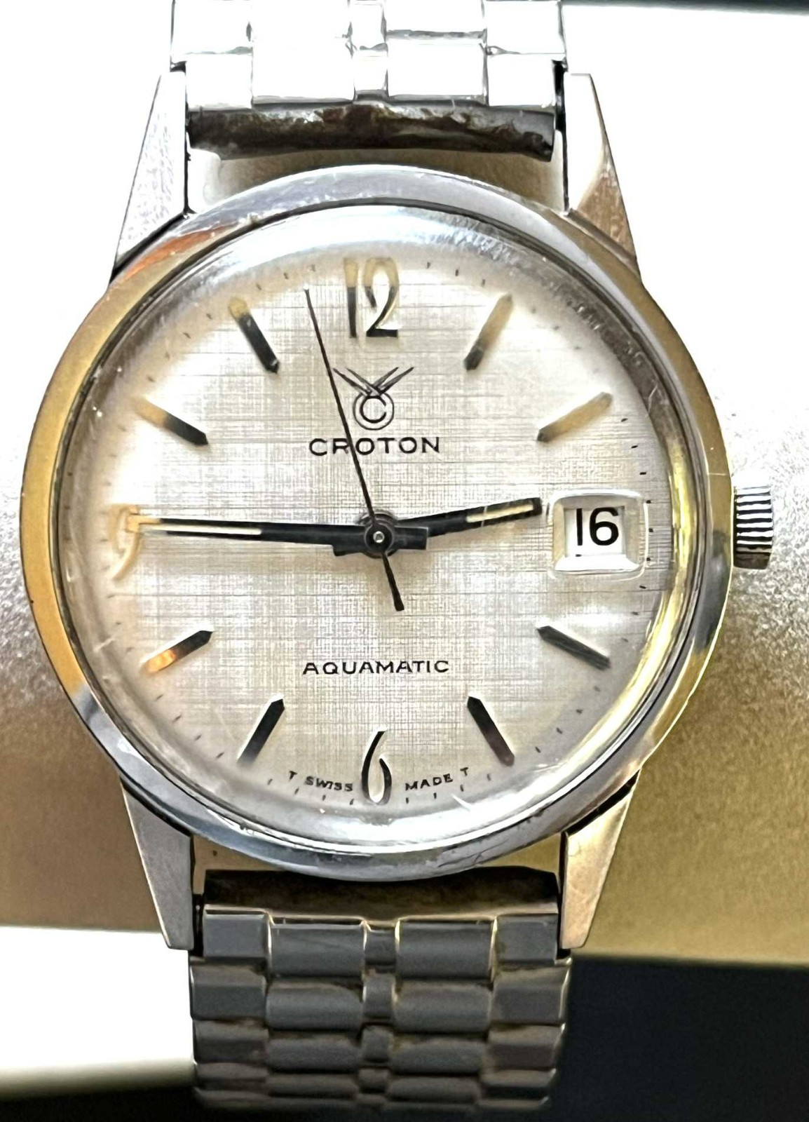 Vintage 1960s Croton Aquamatic Date Automatic Men’s Watch Stainless Steel Works