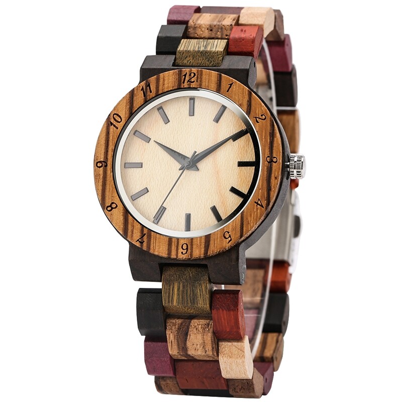 Natural Women Girls Full Wooden Watch with Wood Strap Handmade Luxury Bracelets