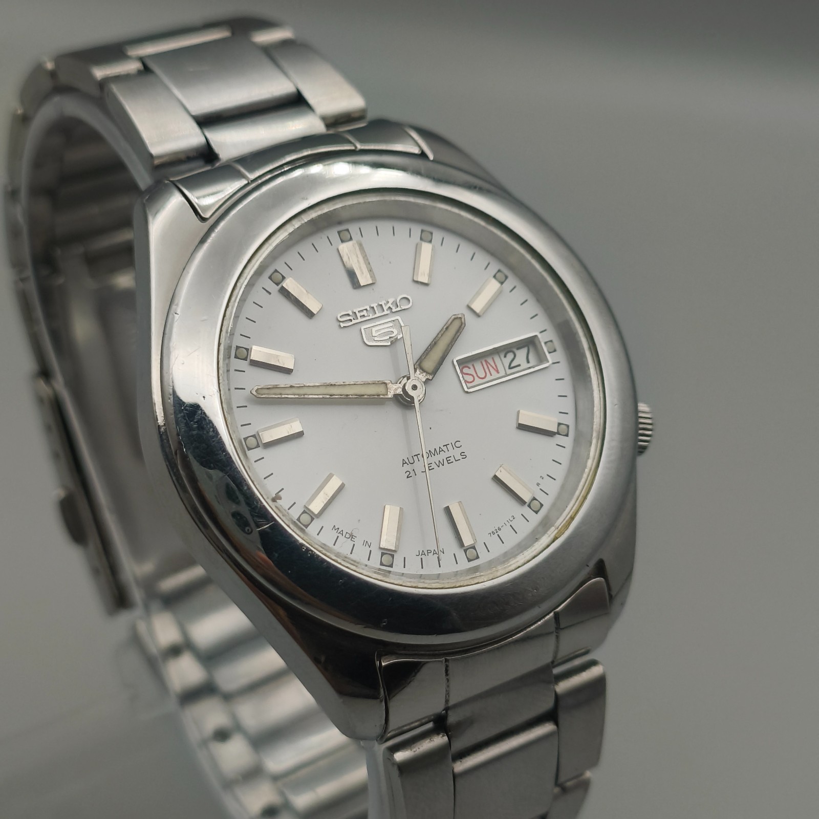 Vintage Seiko 5 Automatic 7s26 21 Jewels White Men’s Watch Japan