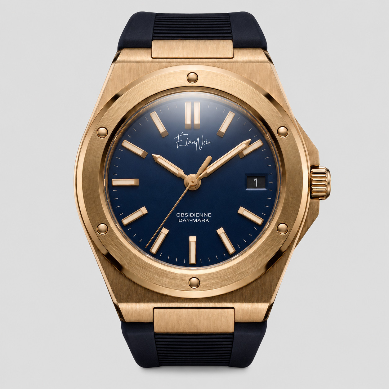 ÉlanNoir Obsidienne Day-Mark Automatic Watch Gold Navy Dial Sapphire Steel 41mm