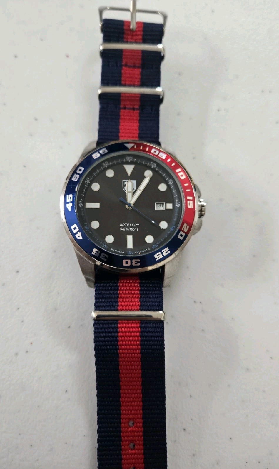 3L Three Leagues Artillery Black Dial Blue Red Pepsi Bezel 43 mm Quartz w Nylon