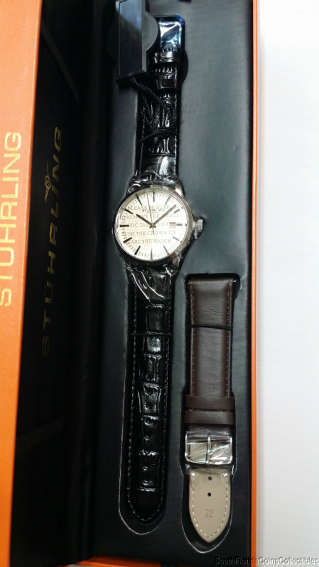 NEW IN BOX EXTRA LARGE MEN’S STUHRLING STAINLESS WATCH 555A.03