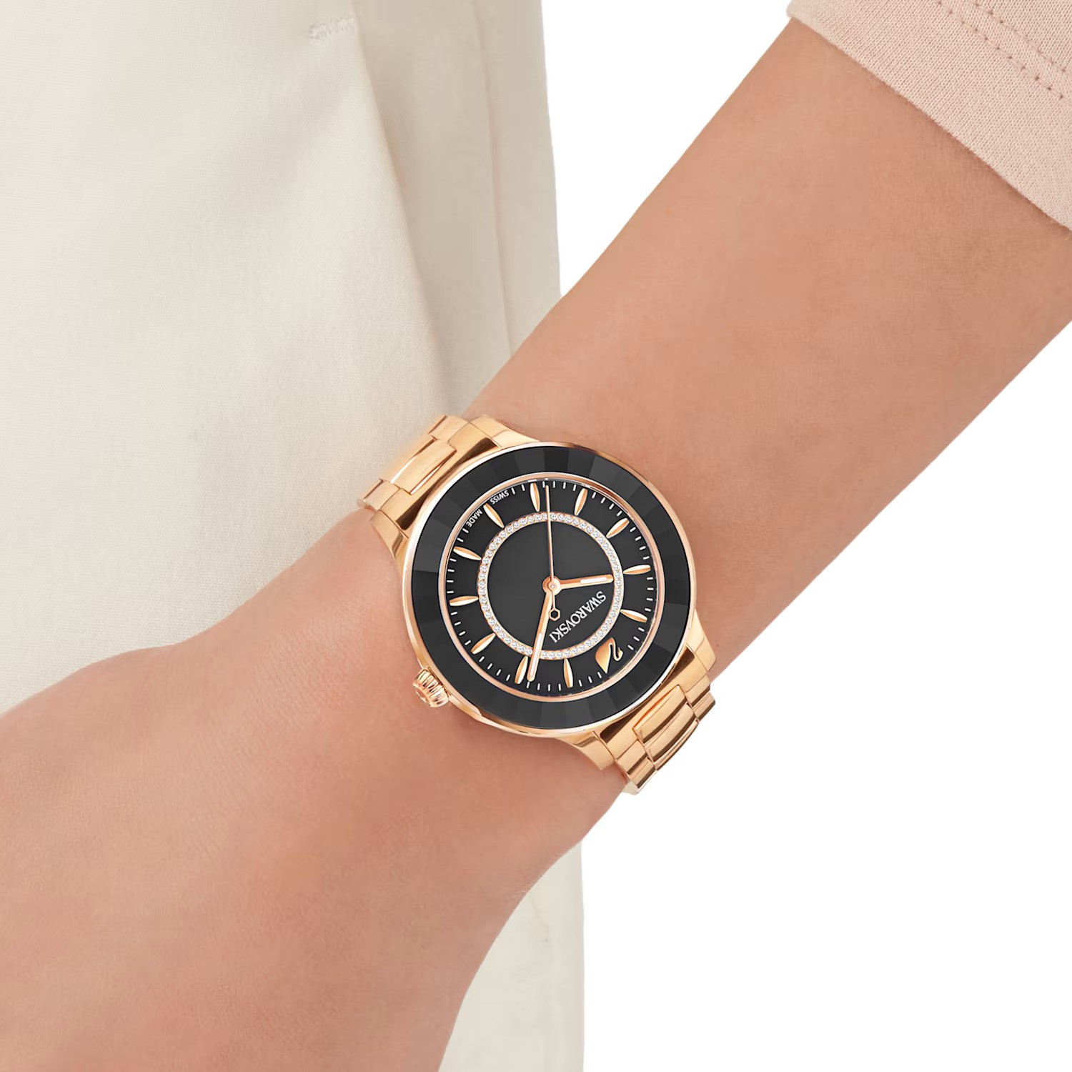 Swarovski OCTEA LUX Watch Metal bracelet, Black, Rose gold-tone -5414419 New