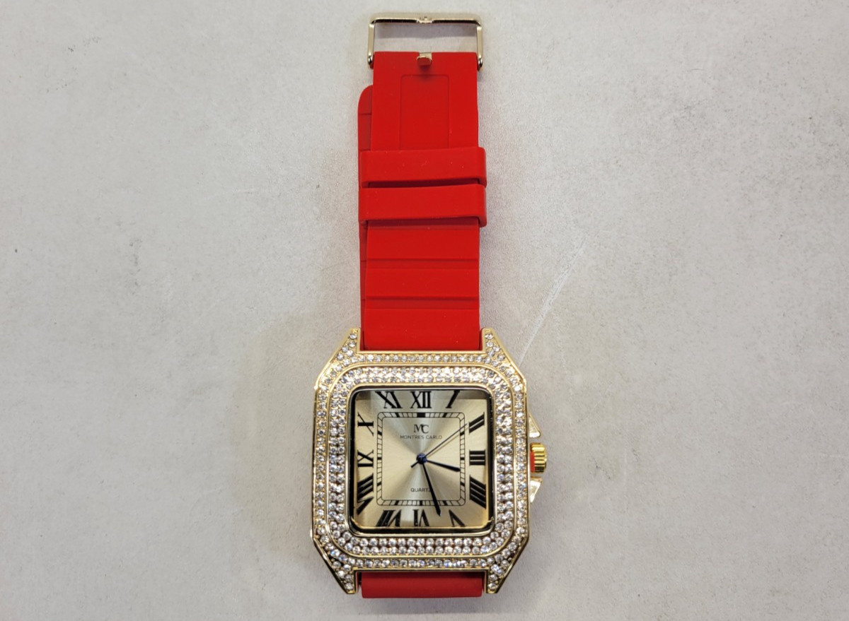 Montres Carlo Men’s 53mm Big Face Quartz Watch Red Silicone Band – Model 51594
