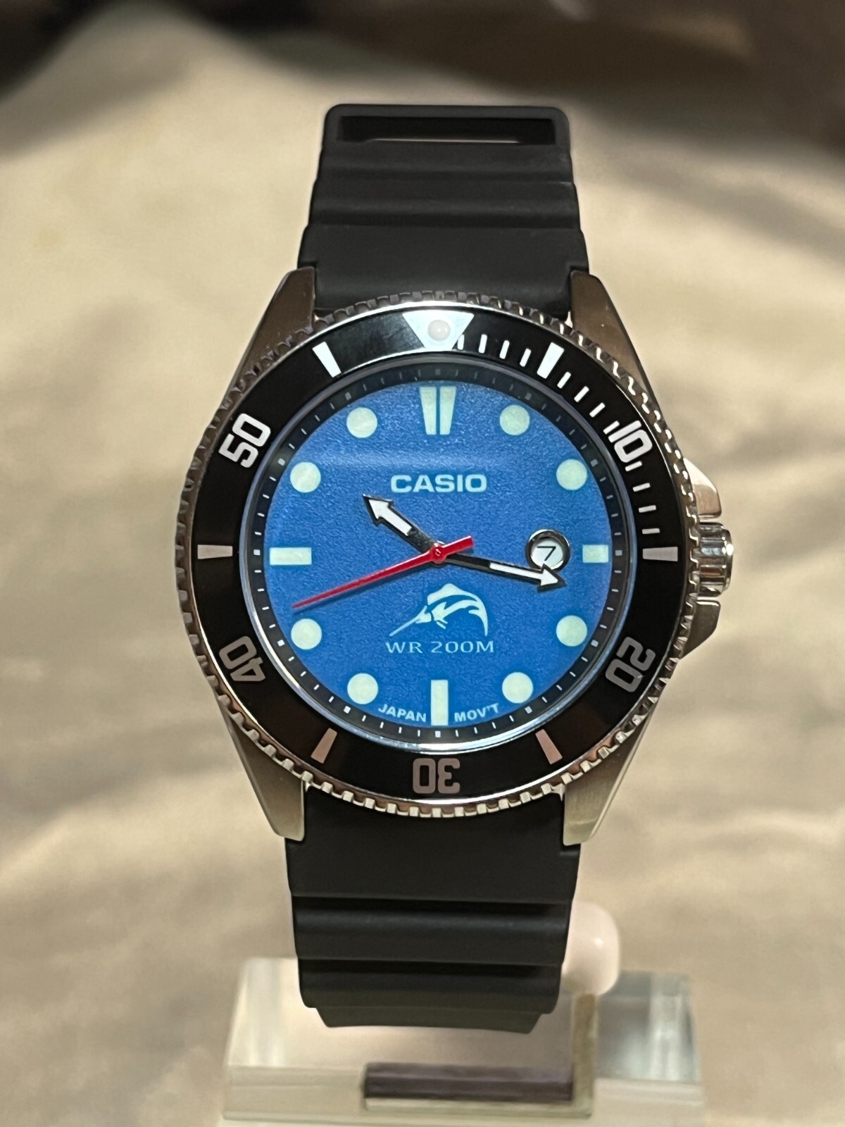 Watch Casio Duro MDV-106- MOD Blue Dial Luminous Green 200 Meter WR Date