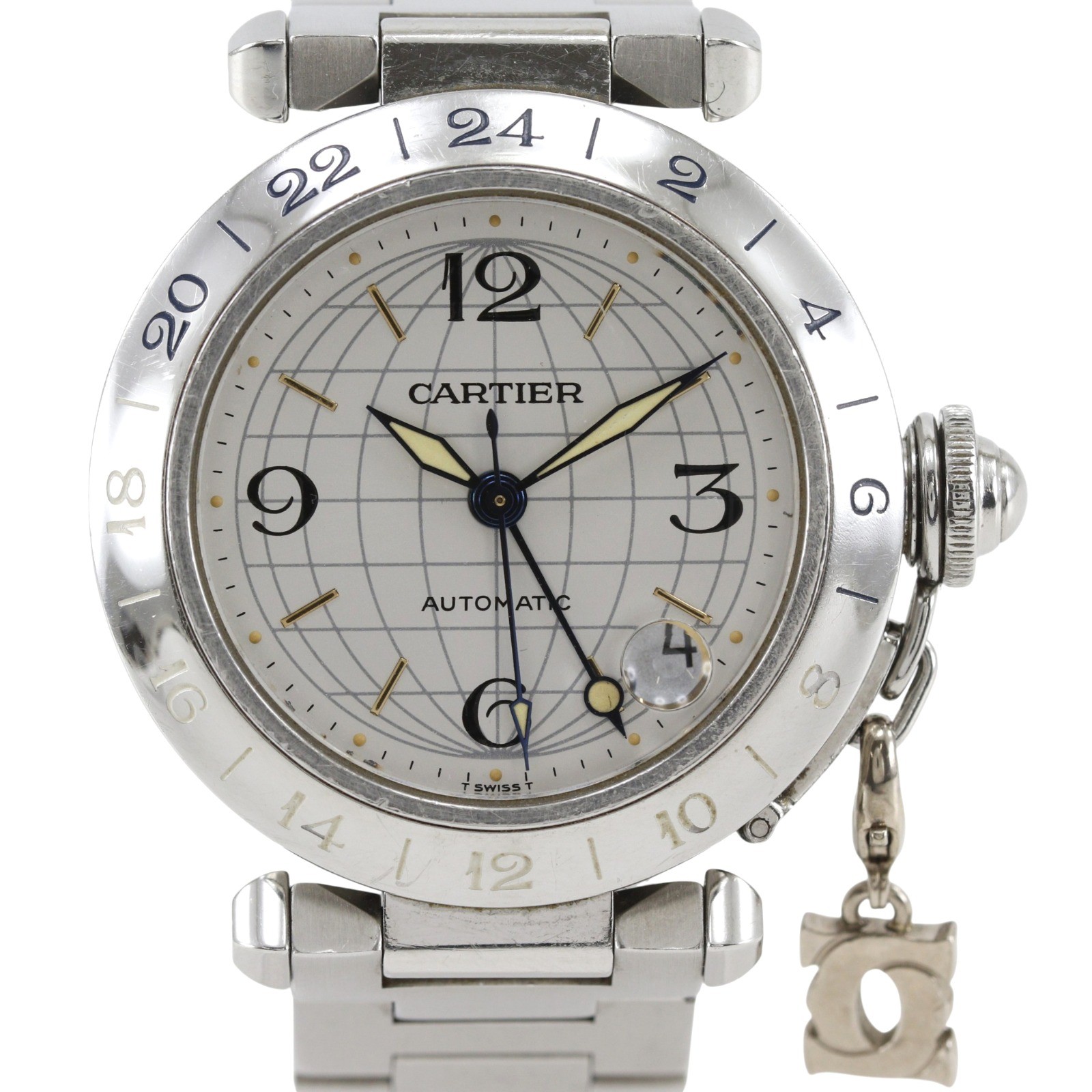 CARTIER Pasha C Meridian GMT Watches W31078M7 2C Charm Included SilverDial…