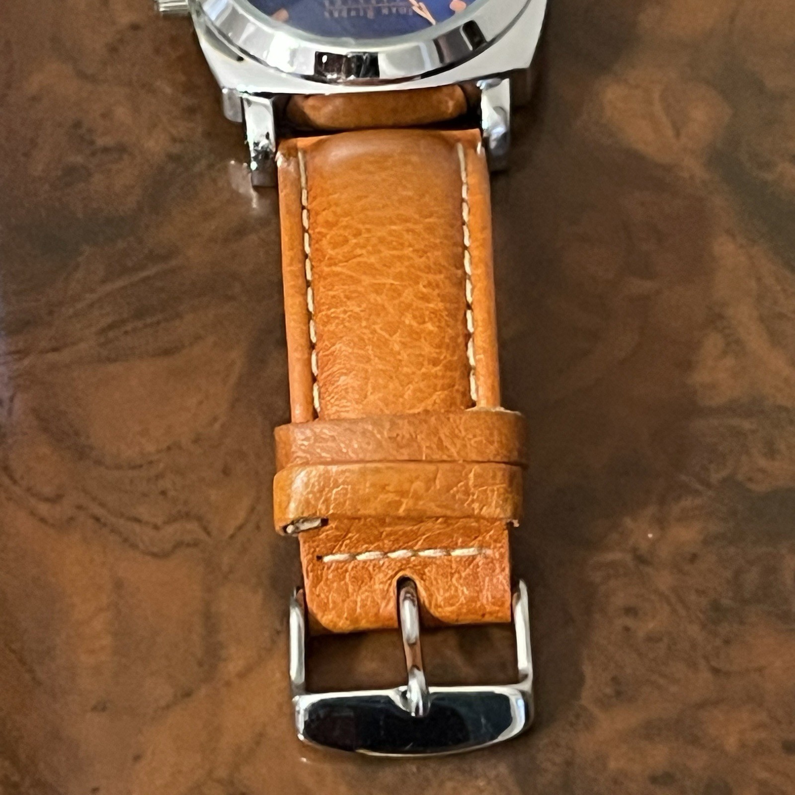 Joan Rivers Watch Women Blue Orange Silver Tone Leather Classics Chunky Vintage
