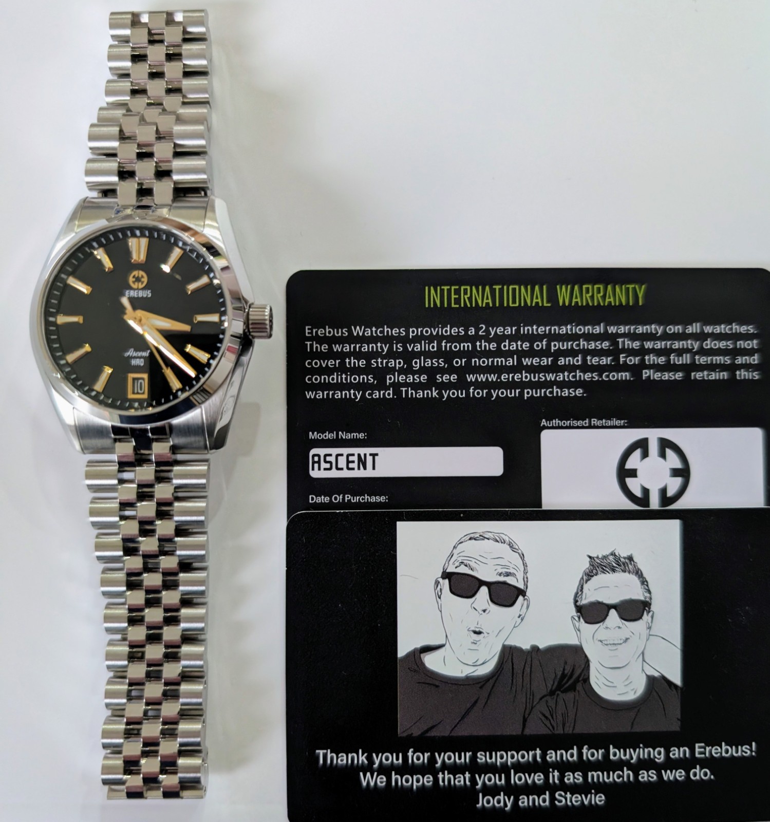 Erebus Ascent 36mm HAQ Watch Black Gilt Dial J-Style Bracelet [Full Kit]