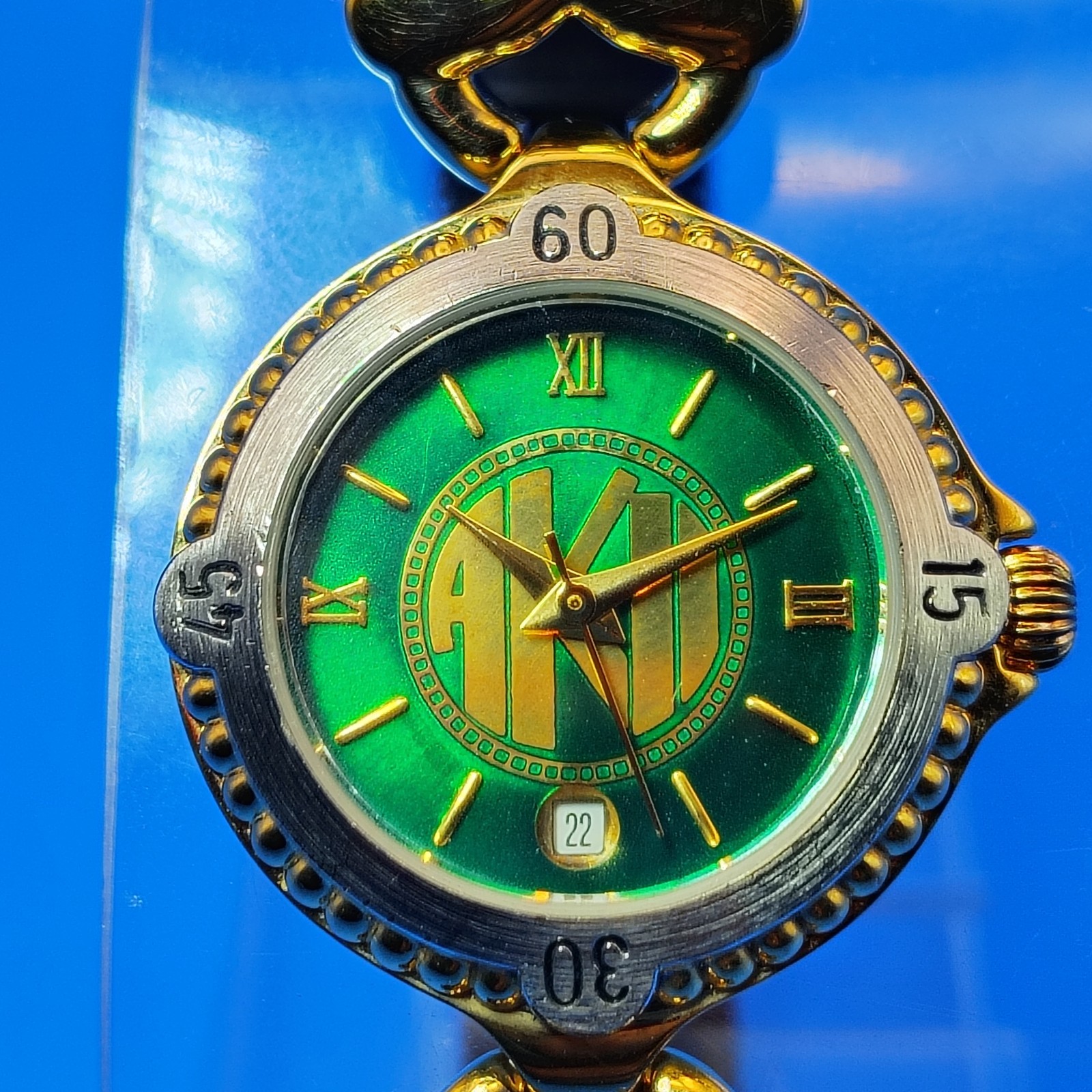 Vintage 1995 AKII Emerald Green Date Swiss Movement Women’s Quartz Watch