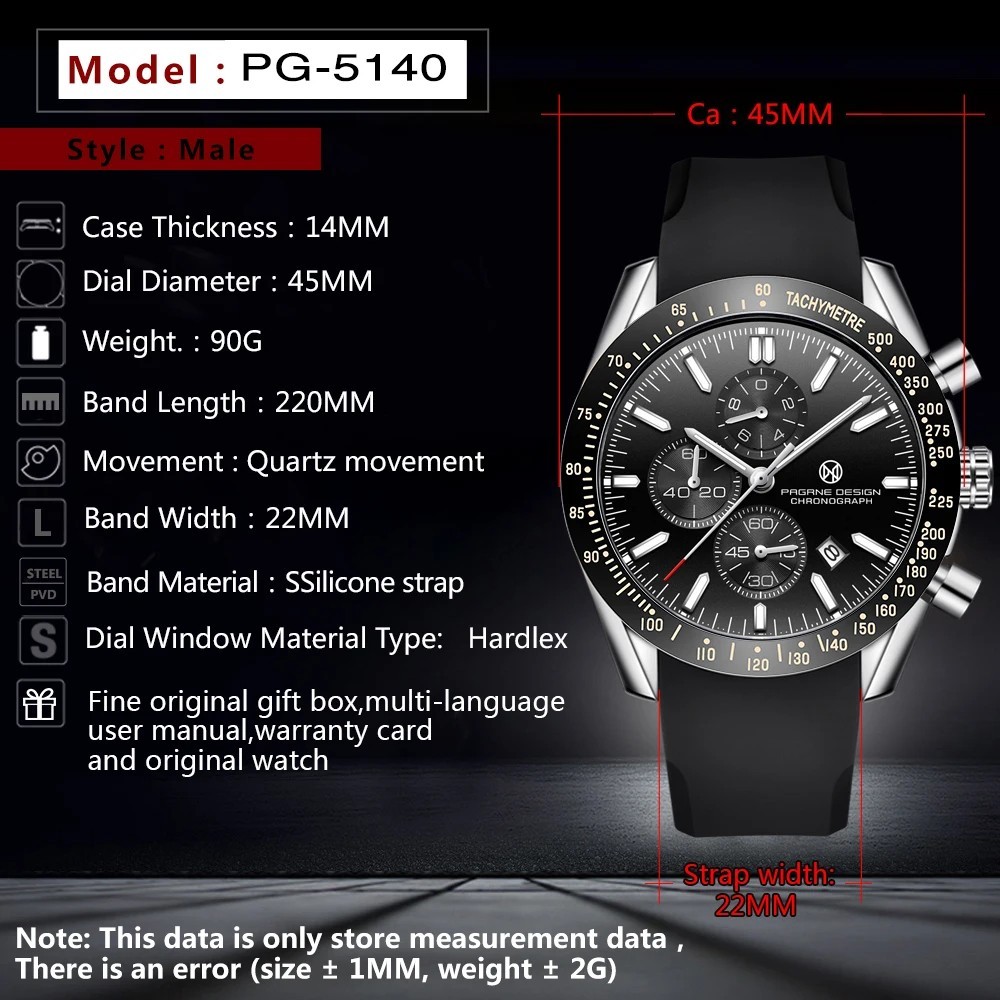 Pagani Design PRX Men’s Quartz Watch Rubber Strap Luxury Sports Casual