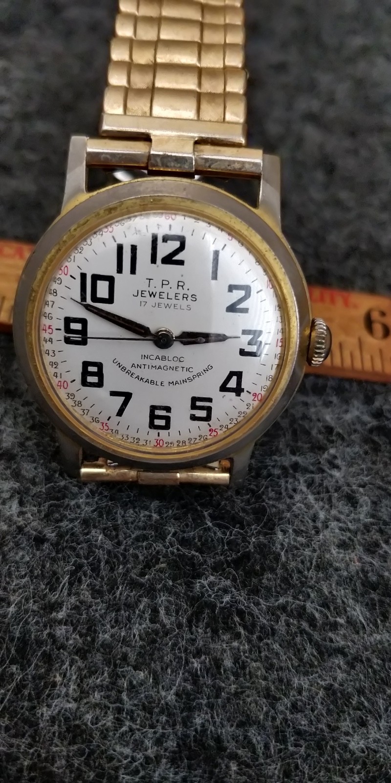 T.P.R Jewelers Wrist watch Incabloc Anti Magnetic seconds figures PARTS REPAIR