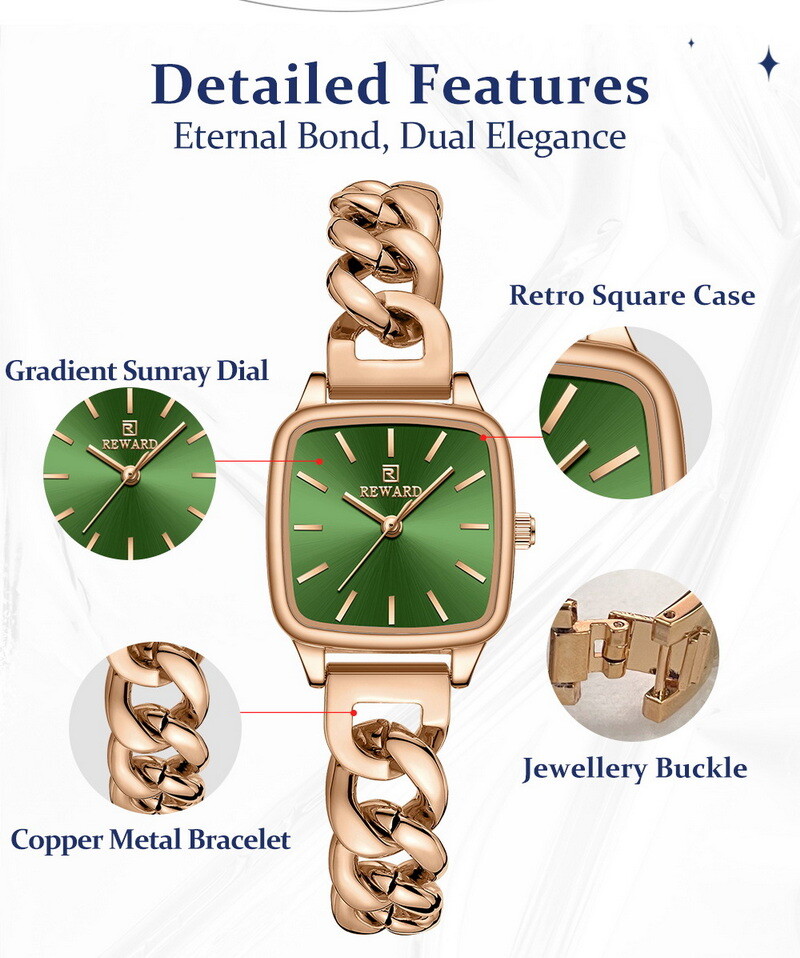 REWARD Women’s Square Business Casual Waterproof Simple Retro Quartz Wristwatch