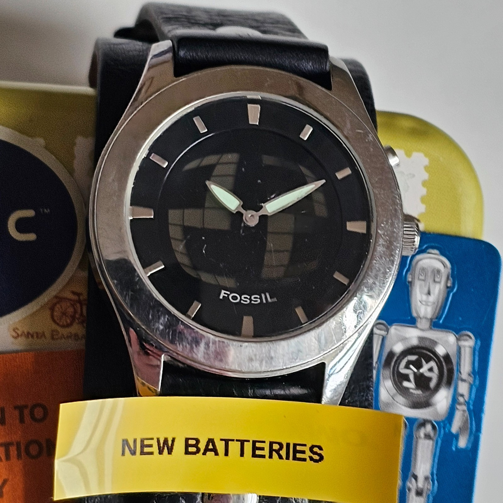 Fossil Big Tic watch mens – fully working, new batteries, with Fossil tin