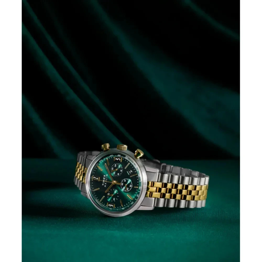 Timex Marlin Men Quartz Watch TW2W60000 Chronograph 40mm Two-Tone Green Dial 50M