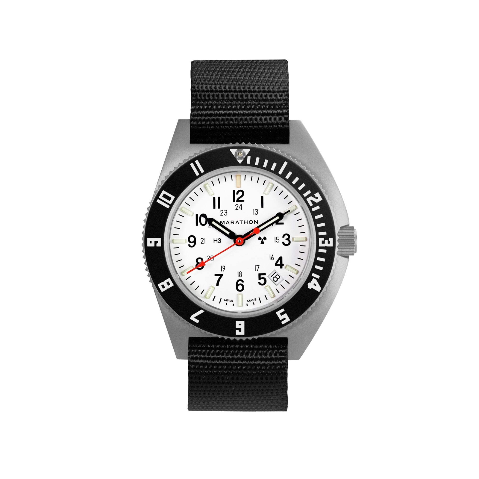 Marathon NAV, DATE, QUARTZ, SAPH, ARCTIC NGM, COL: SS//BKBK NYLON 12″ 41mm Wrist