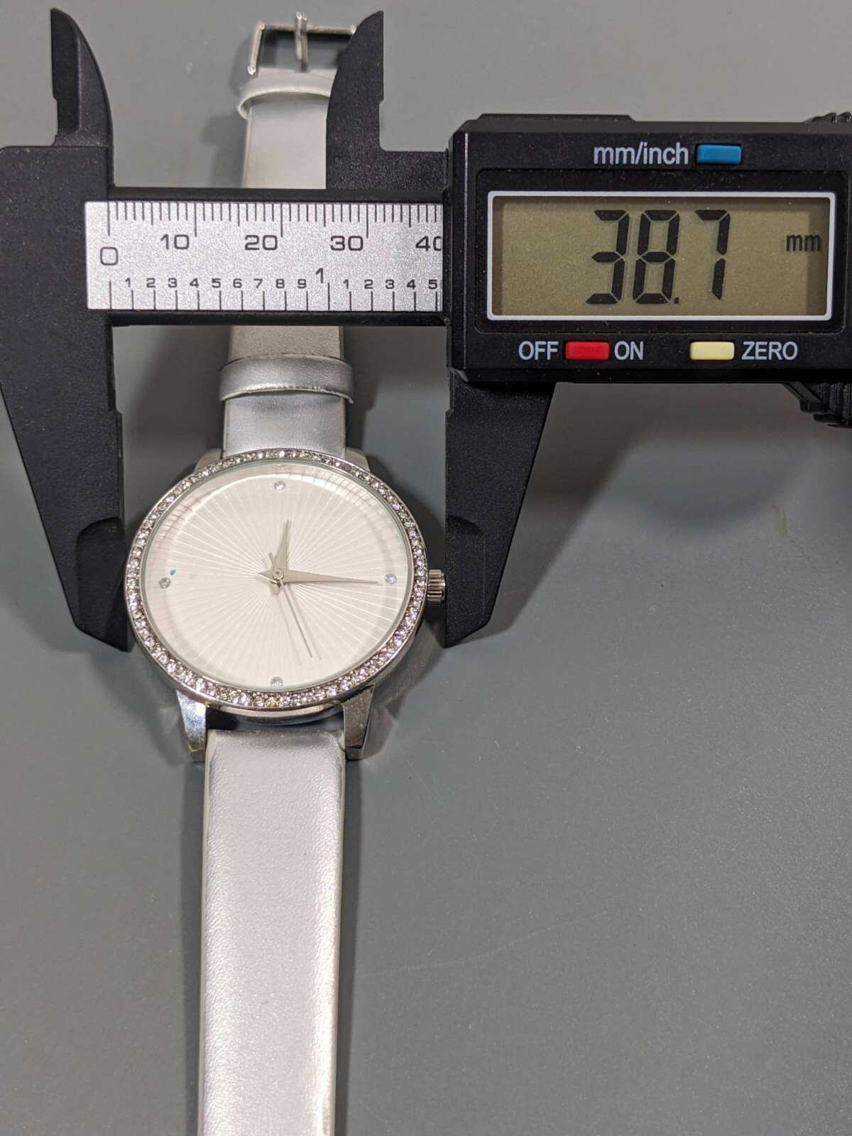 Manhattan by Croton Silvertone Crystal Accent Round Dial Gray Faux Leather Watch