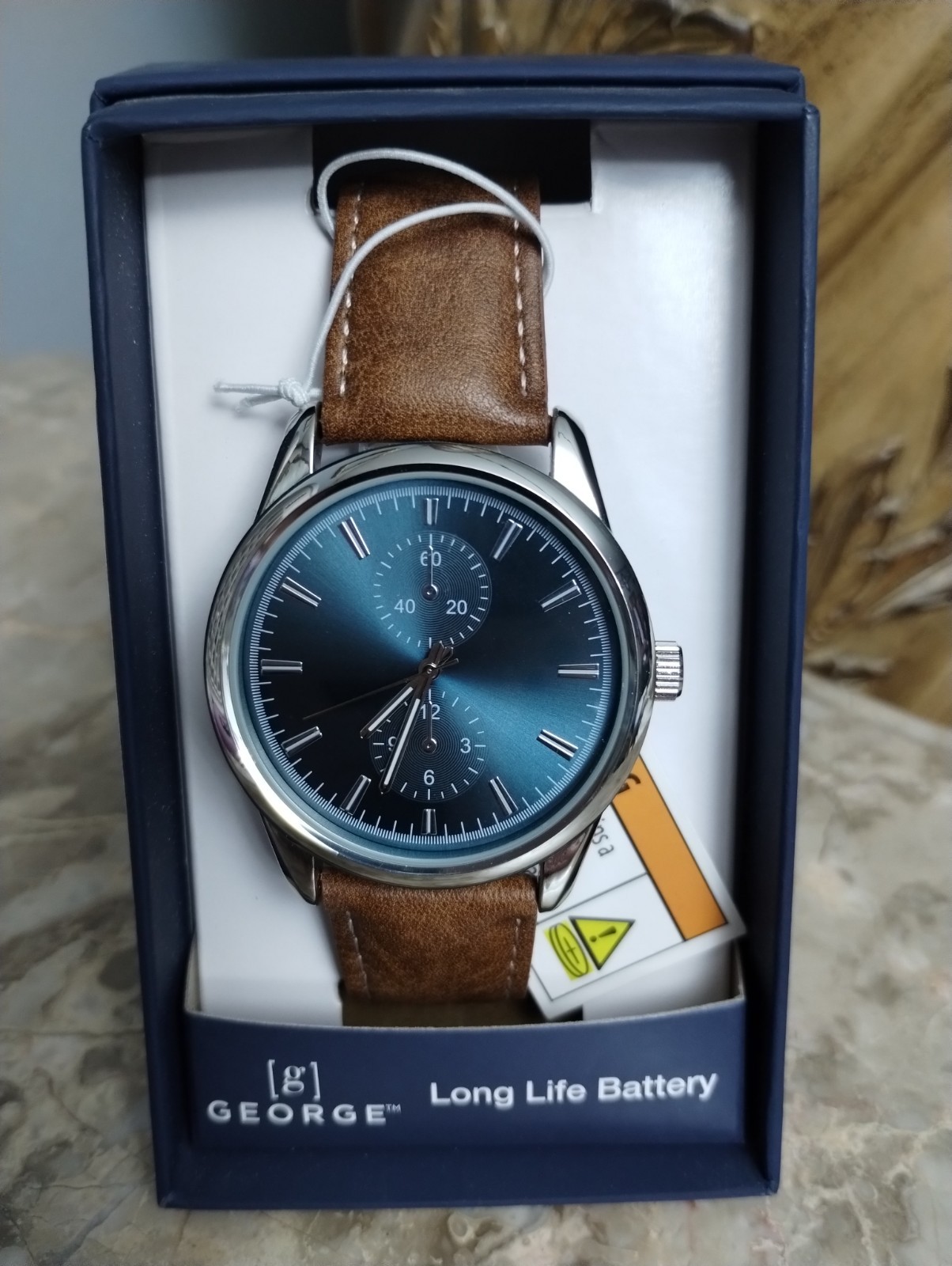 GEORGE Men’s Analog Wristwatch With Long Life Battery Brown Two Piece Strap