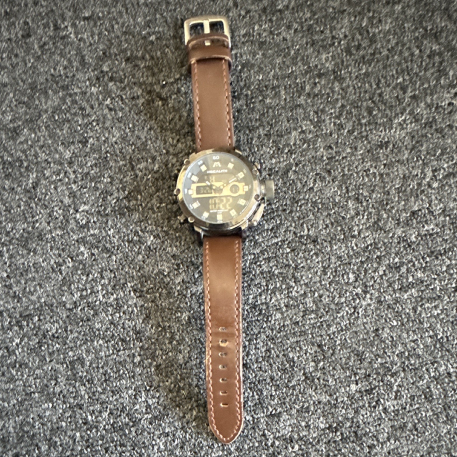 MEGALITH Men’s Analog Digital Chronograph Watch Brown Leather Stainless Steel