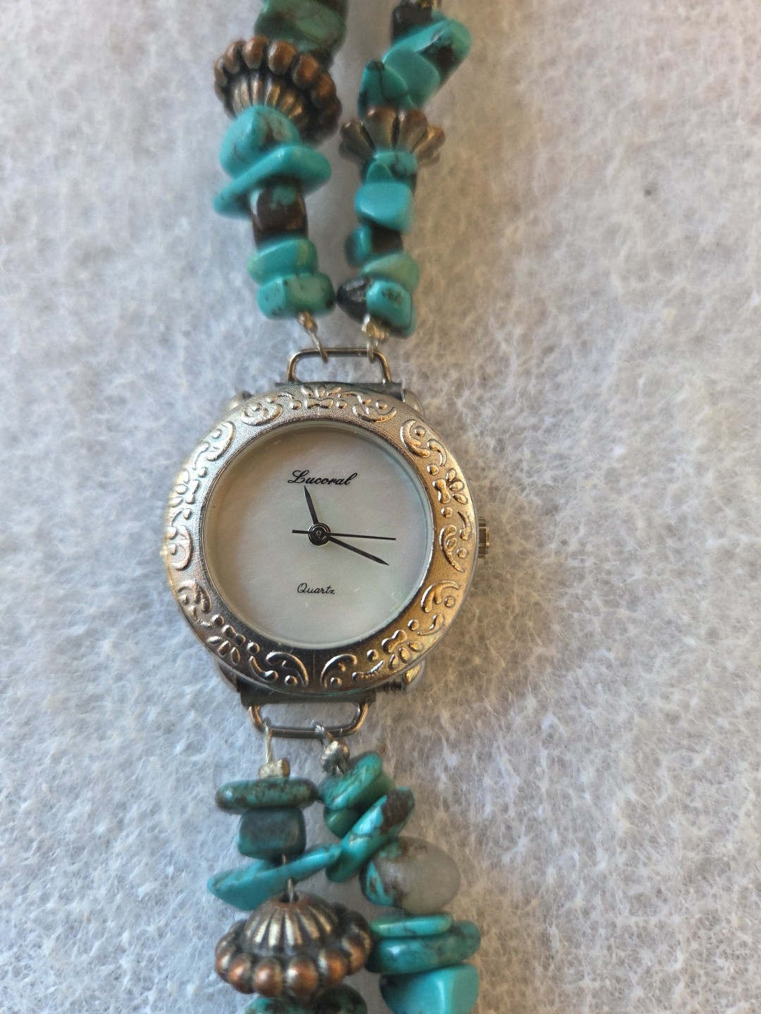 Working Lucoral Quartz Watch Native Navajo Style Turquoise 7″ Band