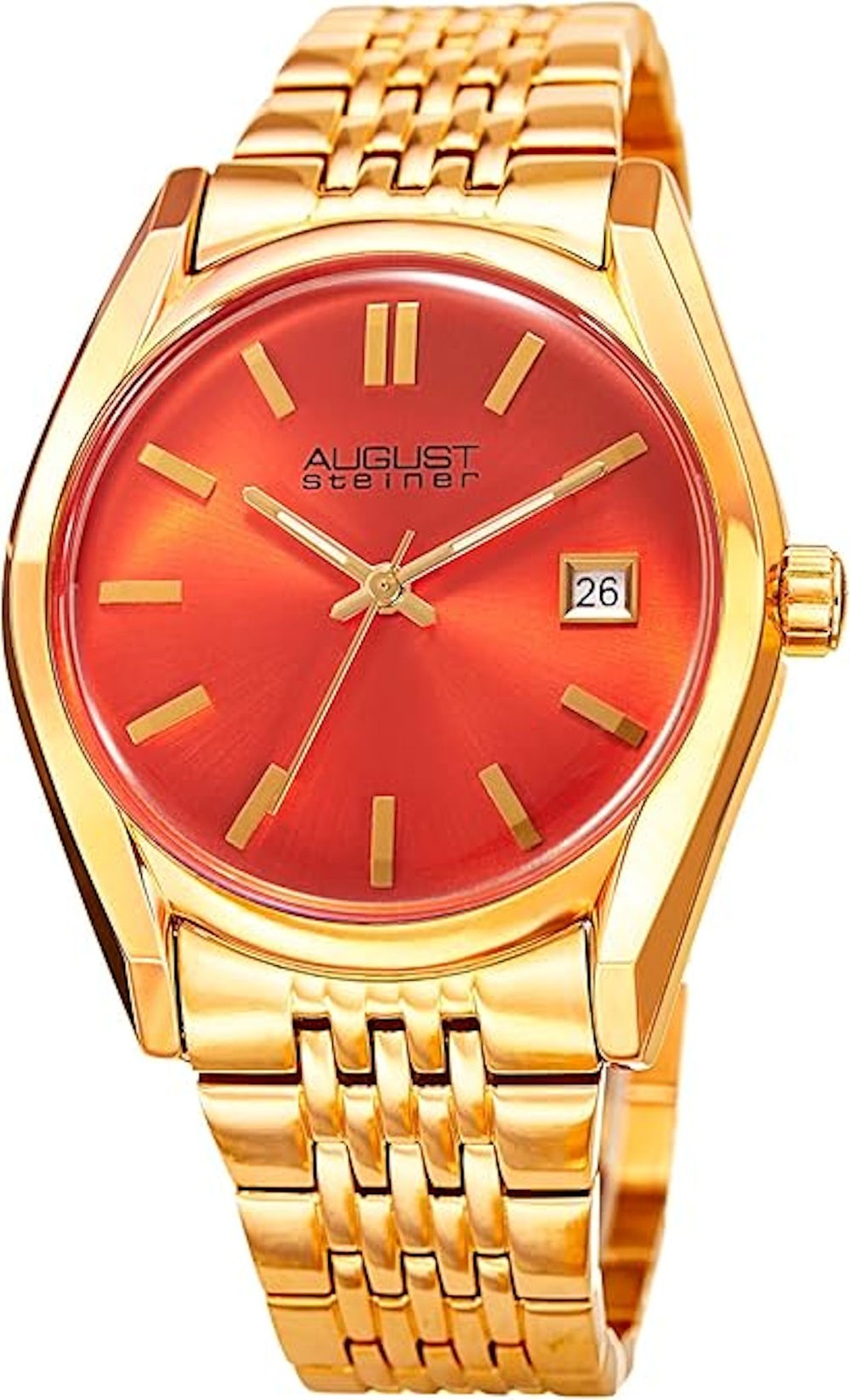 August Steiner AS8235YGOR Women’s Quartz Orange Dial Gold Tone Bracelet Watch