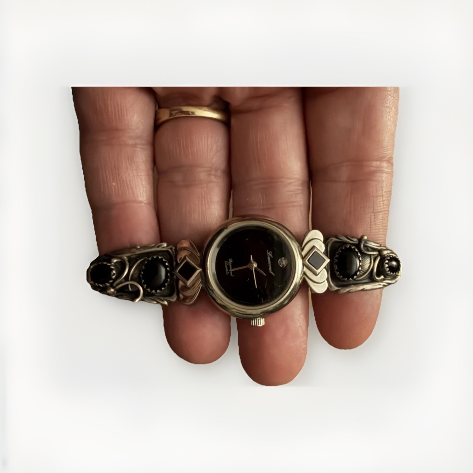 Lucoral Diamond Quartz Watch Bracelet Robert Becenti Sterling Navajo Black Onyx