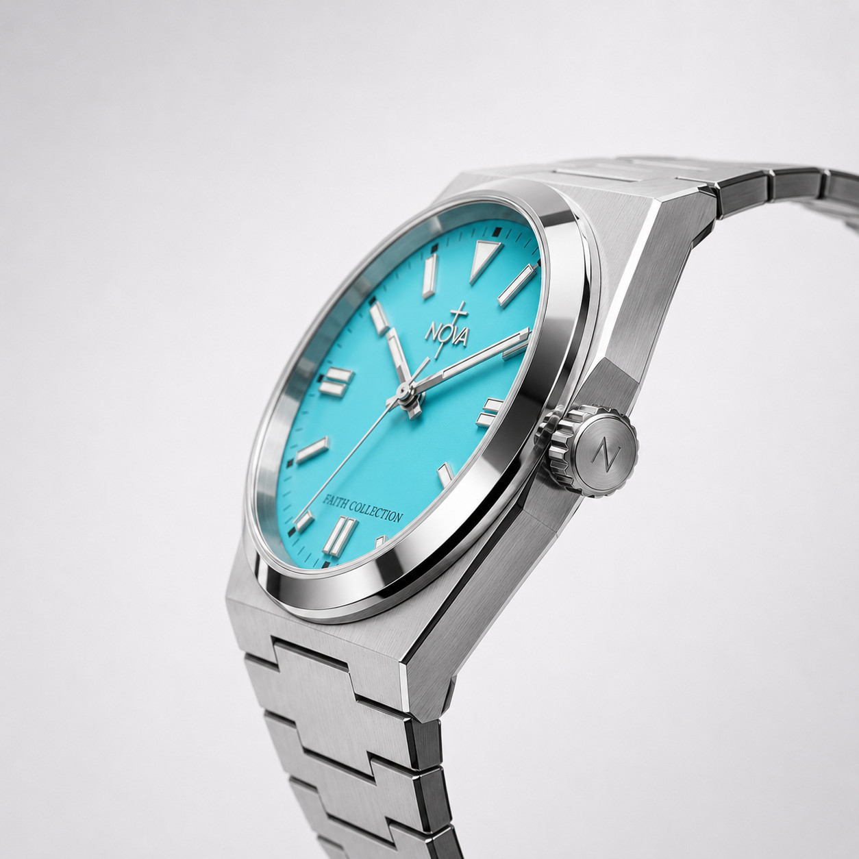 Nova Christian Silver Faith Custom Watch Turquoise Dial 40mm