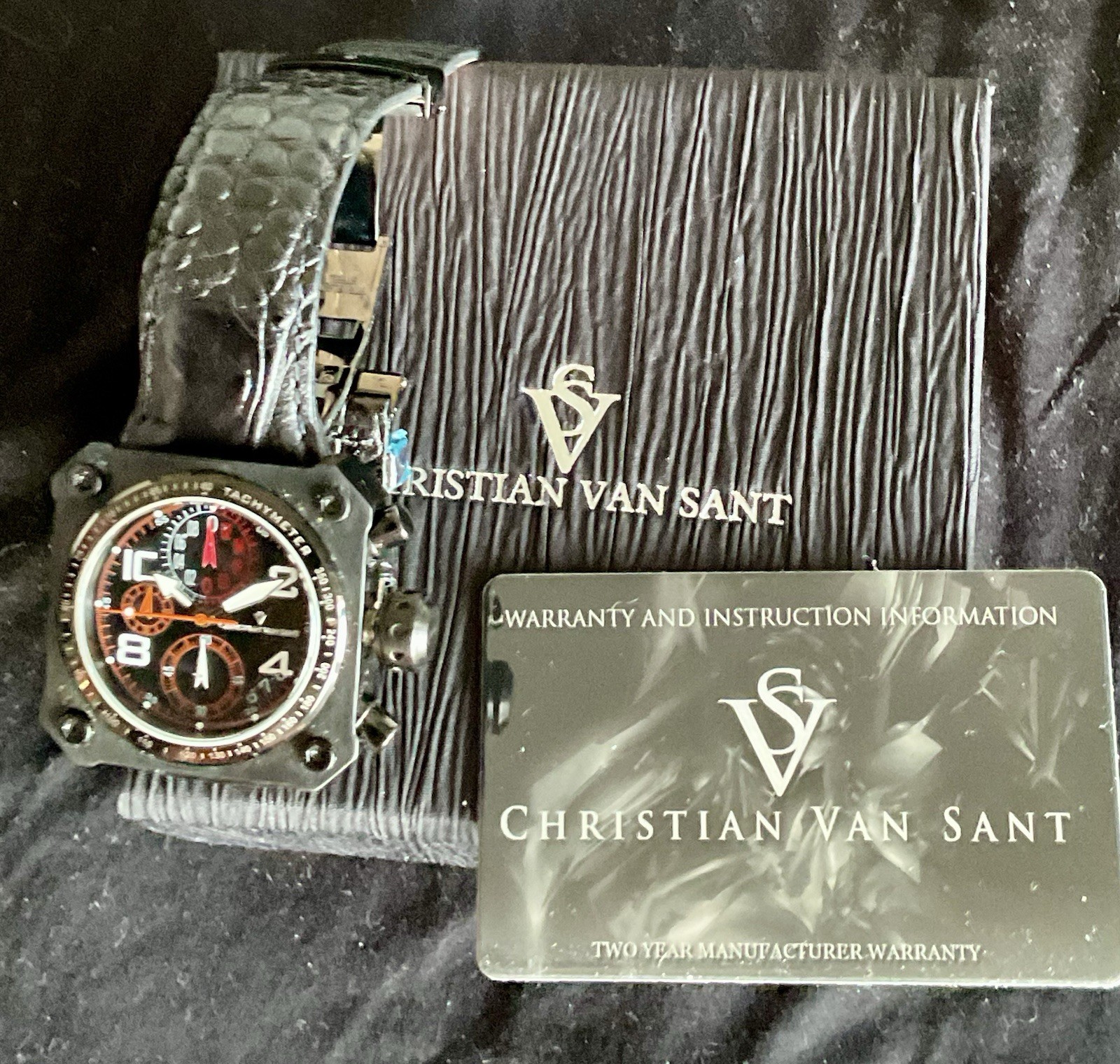 EUC Christian Van Sant Square Bold Chronograph w Original Box