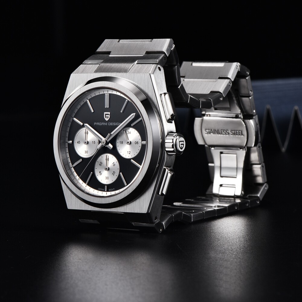 Mens Chronograph Quartz Watch Japan VK63 Movement Sapphire Glass 100M Waterproof