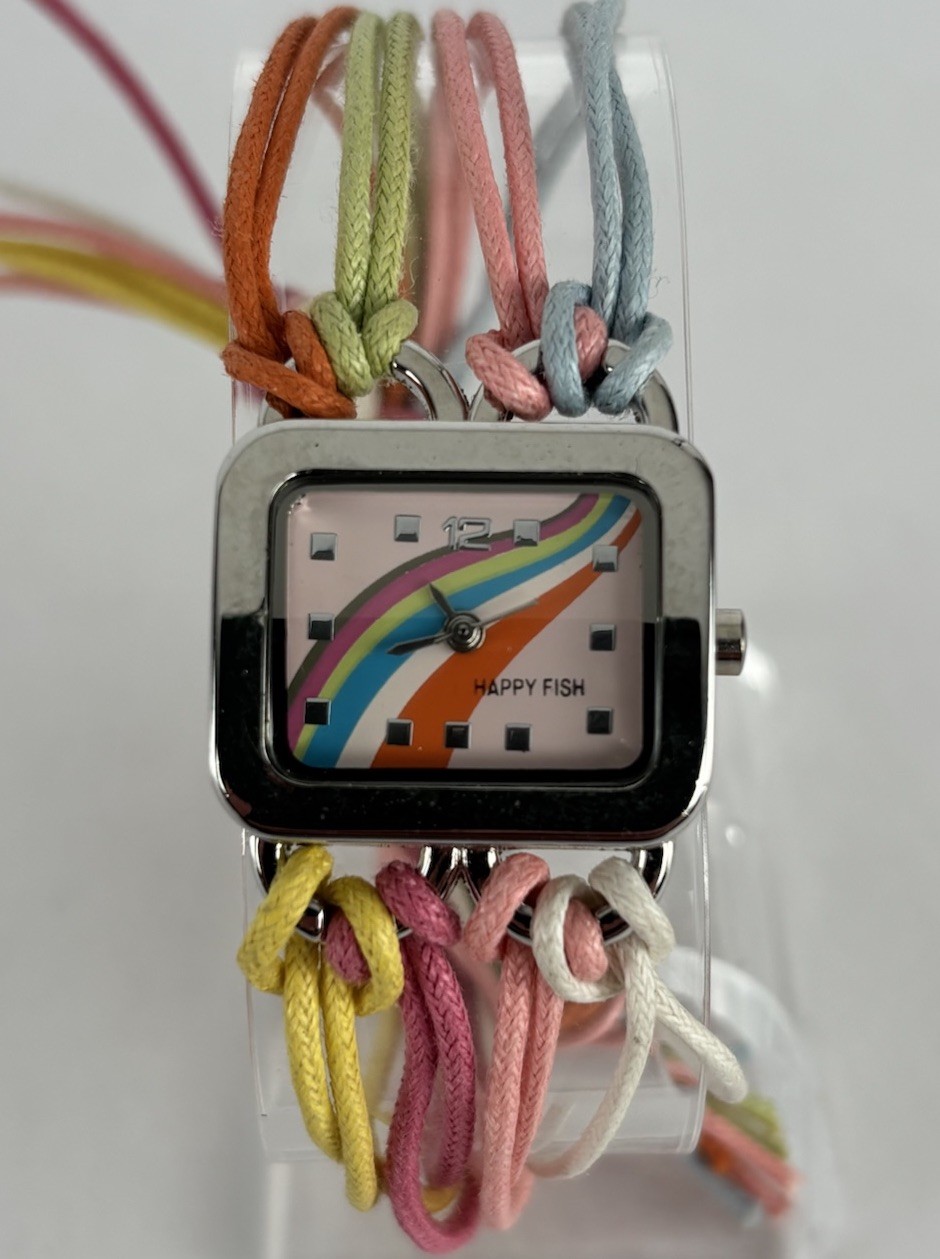 Happy Fish 25mm Silver Tone Multicolor Dial Quartz Watch w/Band & New Battery