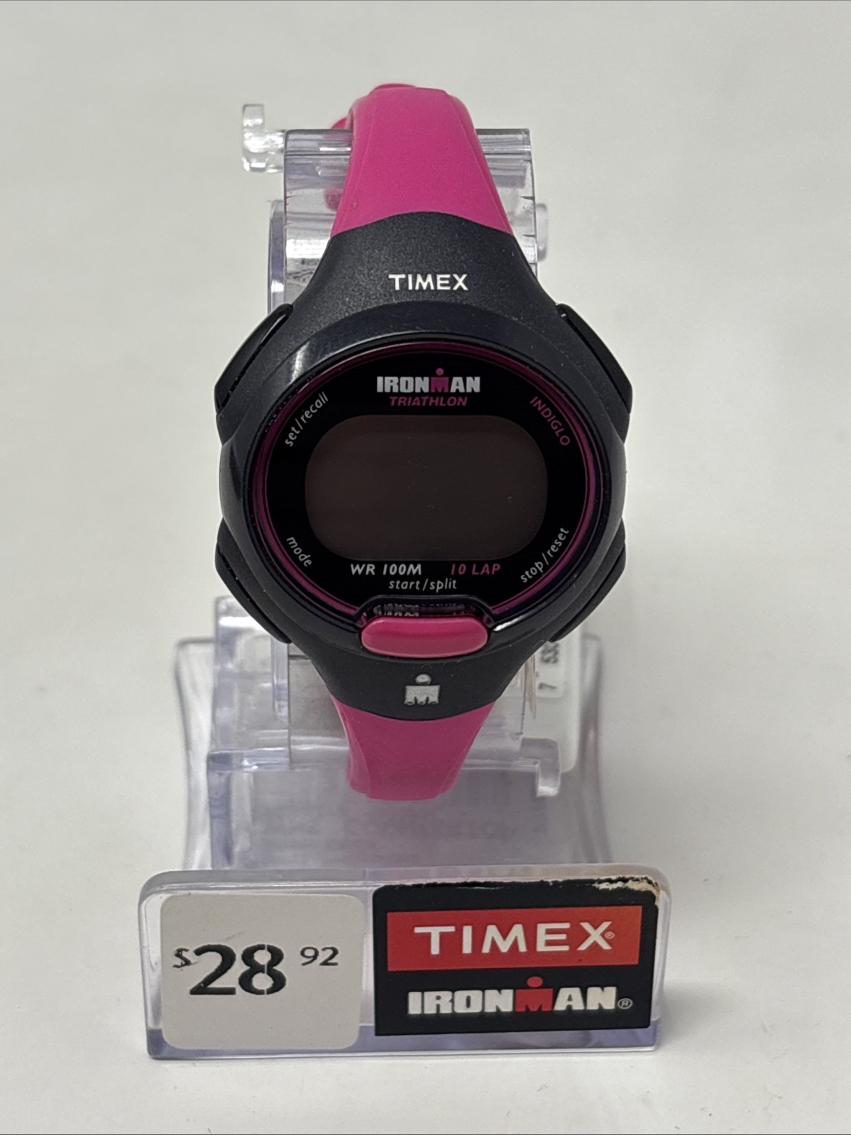 Timex Ironman Triathlon Digital Watch Women 34mm Black Pink 10 Lap WR100M