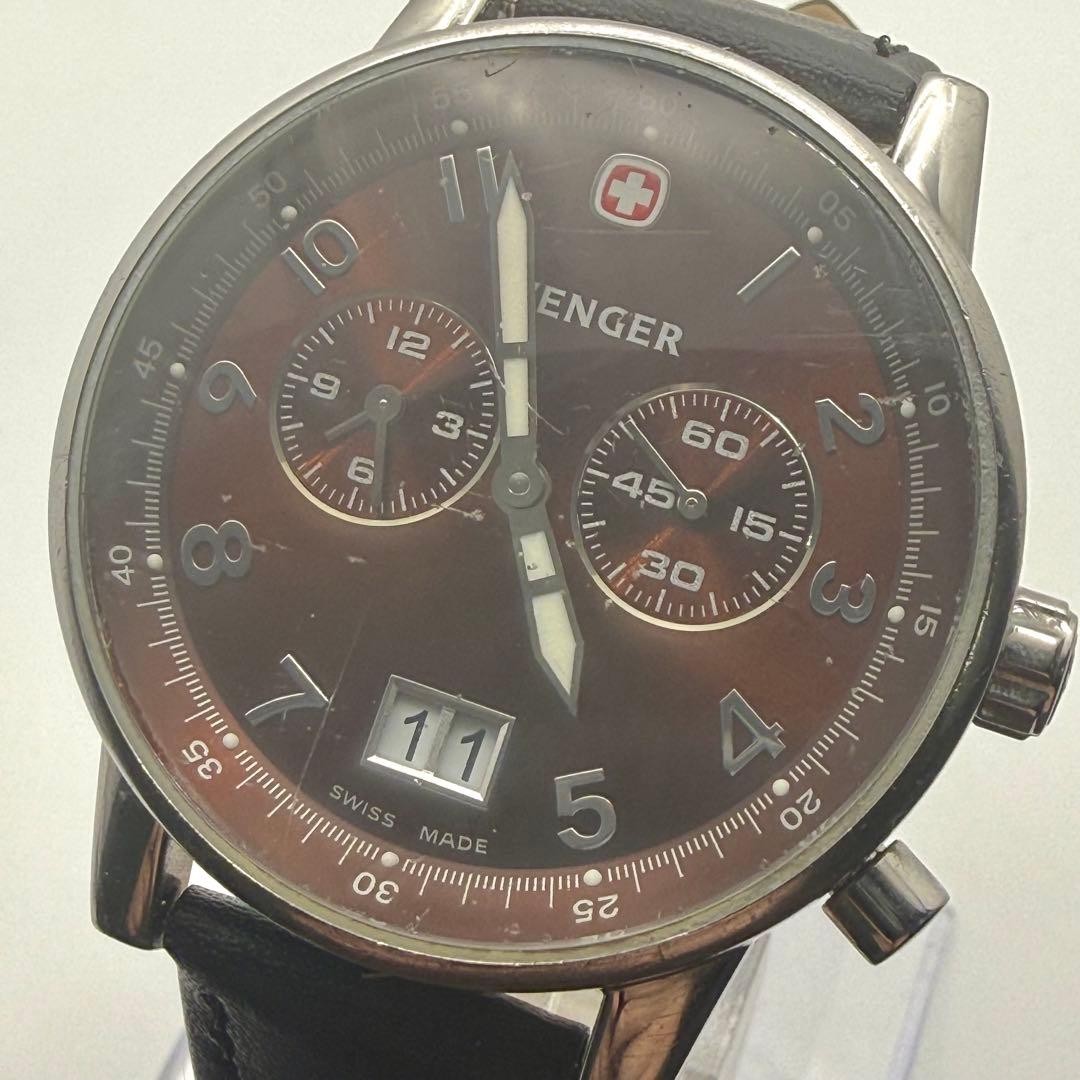 Wenger Black Quartz Watch Date New Battery Strap Japan 073339