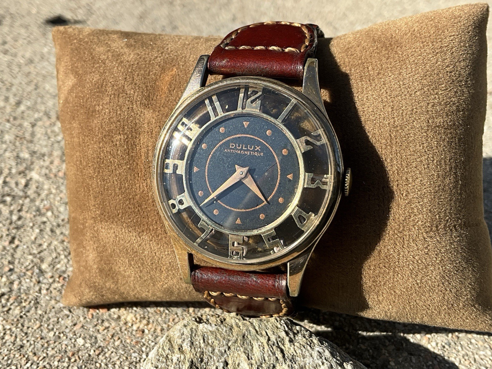 1960’s Dulux “Skeleton” 15J Anti-Mag Watch w/ Satin Blue Dial, New Strap!!