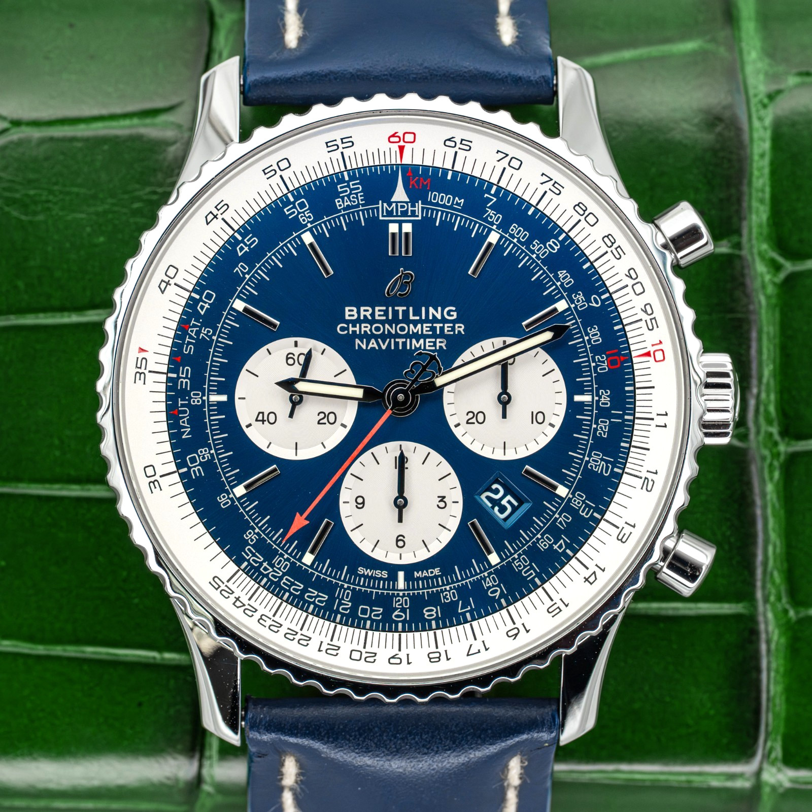 2021 Breitling Navitimer Steel 46mm B01 Ref AB0127 Blue Dial on Blue Strap B+P