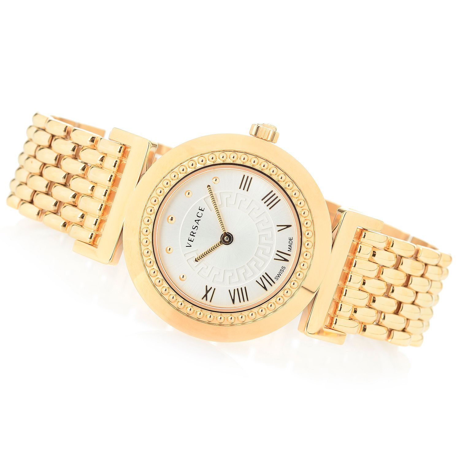 Versace Women’s P5Q80D001 H080 Vanity Rose Gold IP Silver Dial Bracelet Watch