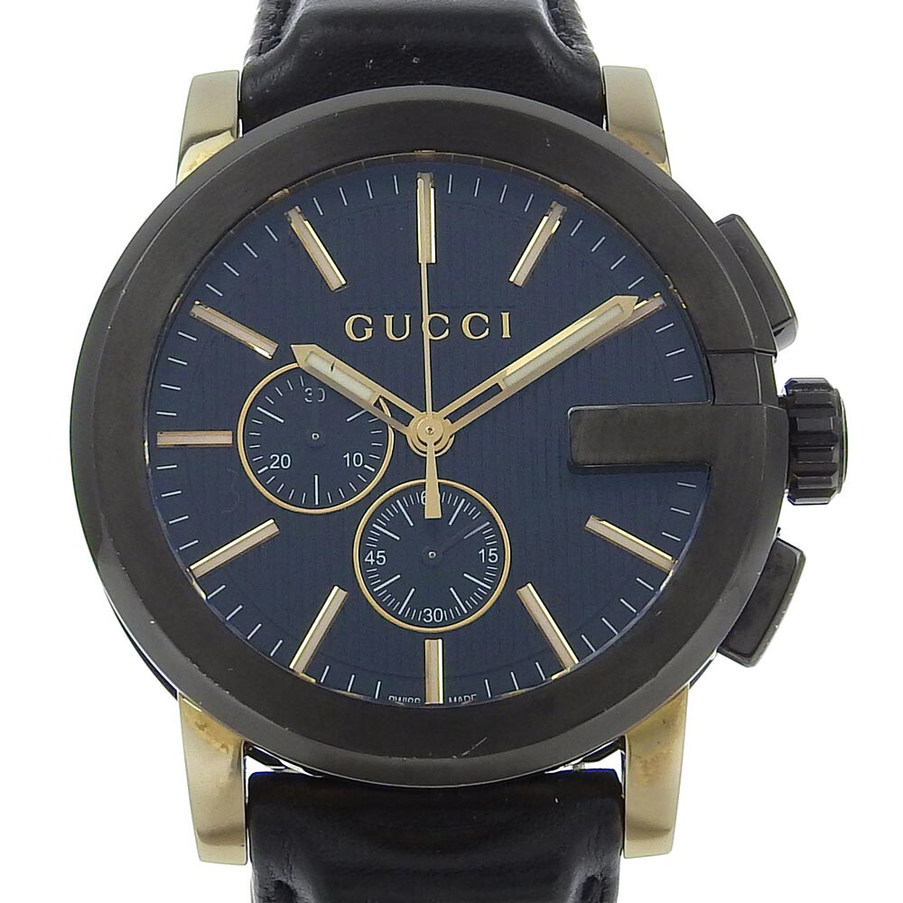 GUCCI G Chrono Watches 101.2 blackDial Stainless Steel/Embossed Leather Qu…