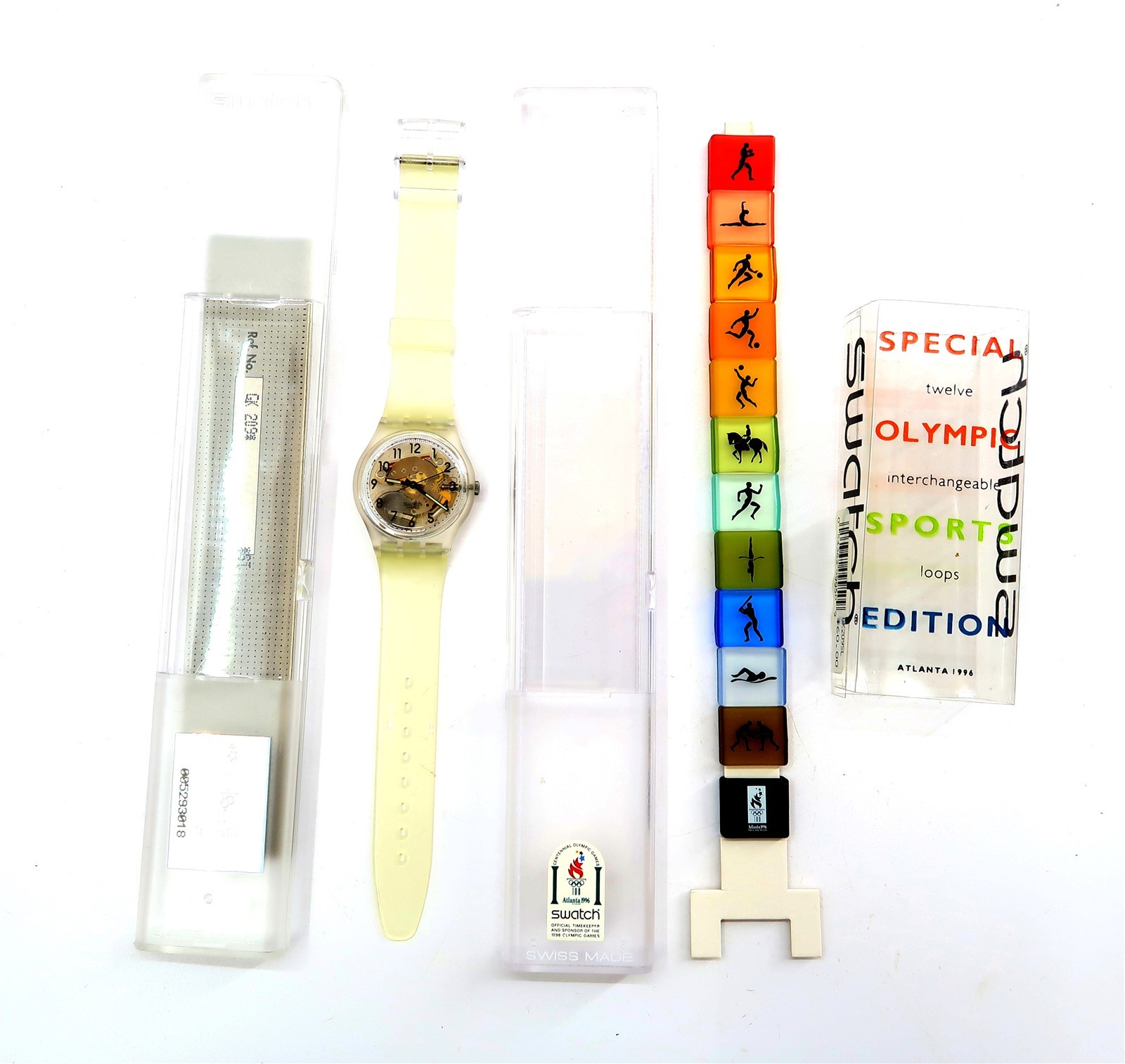 NEW Swatch Watch TRANSPARENT GK209SL Special Olympic Sports Edition Set w/ Loops