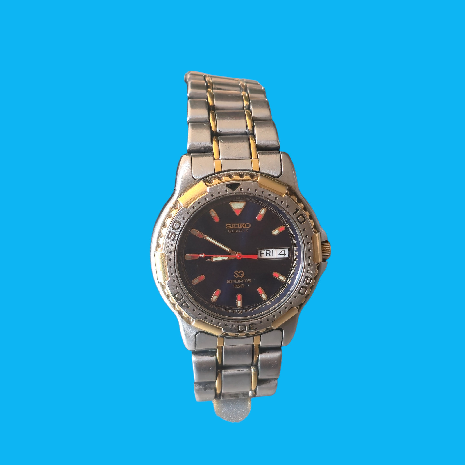 Vintage Seiko SQ Sports 150 Quartz Men’s Watch – Two-Tone – Day/Date – 7N43-6020