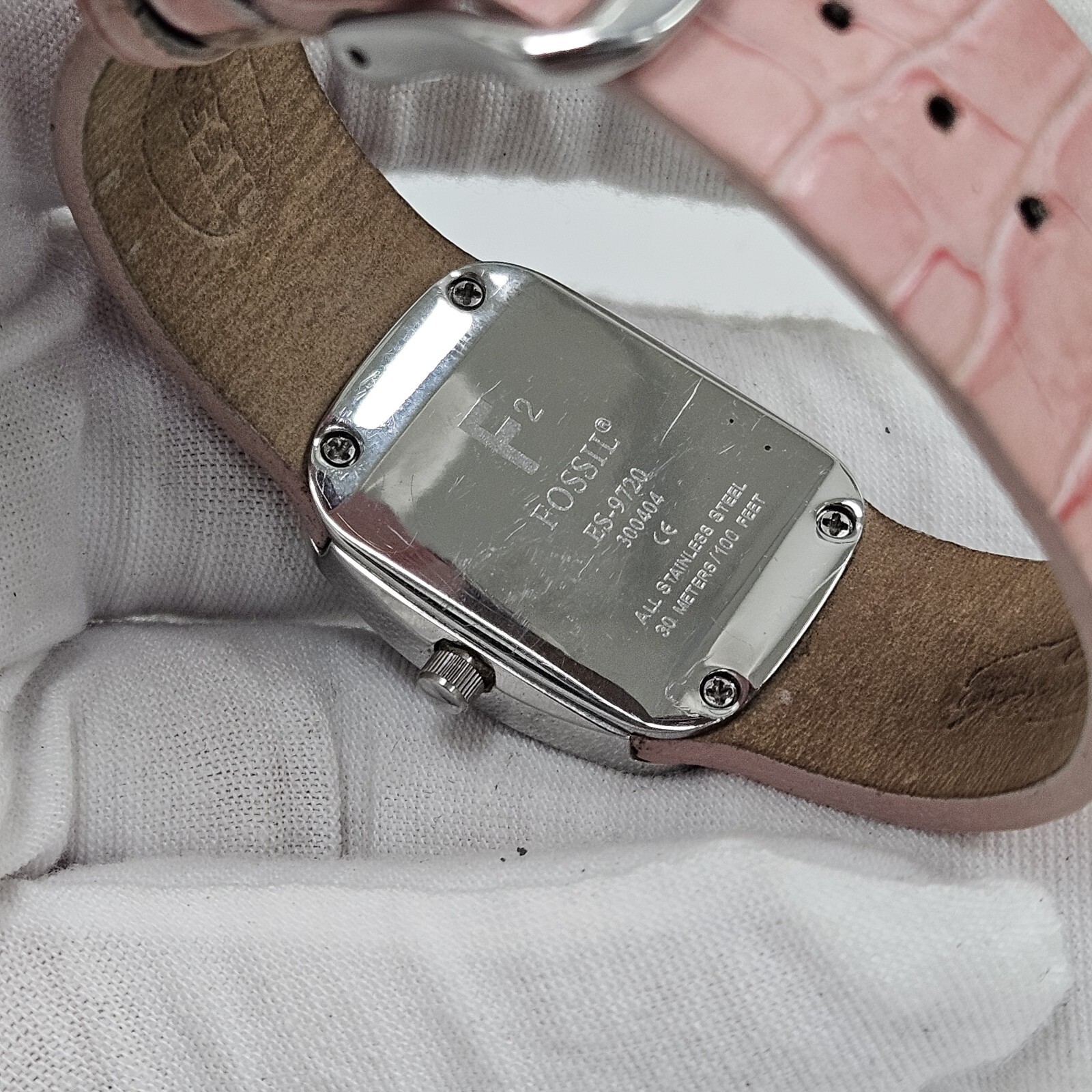 Fossil F2 ES-9720 All Stainless Steel Genuine Leather Quartz Analog Ladies Watch