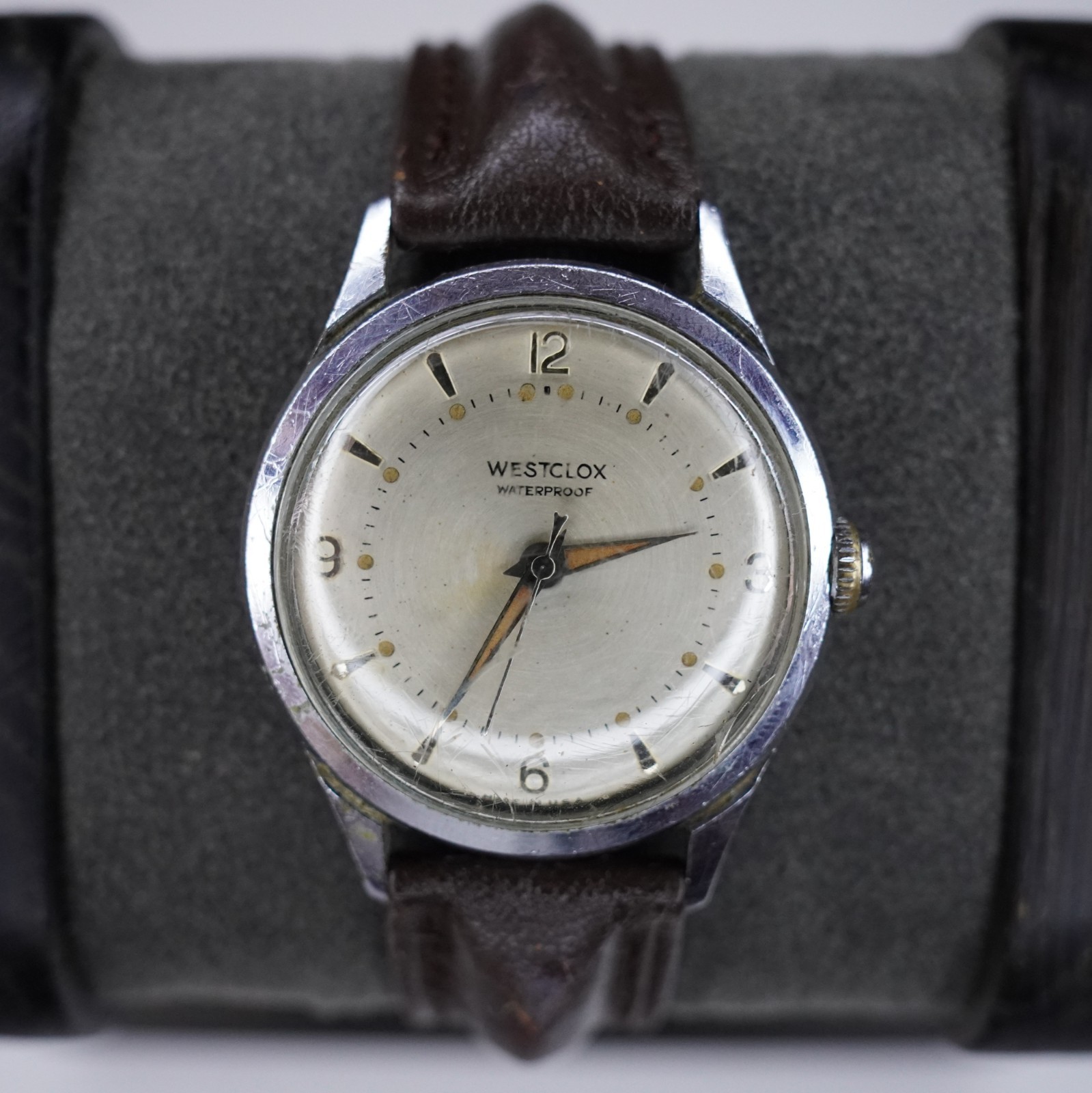Vintage Westclox Model 689 Mechanical Mens Watch Silver Dial Waterproof USA Runs