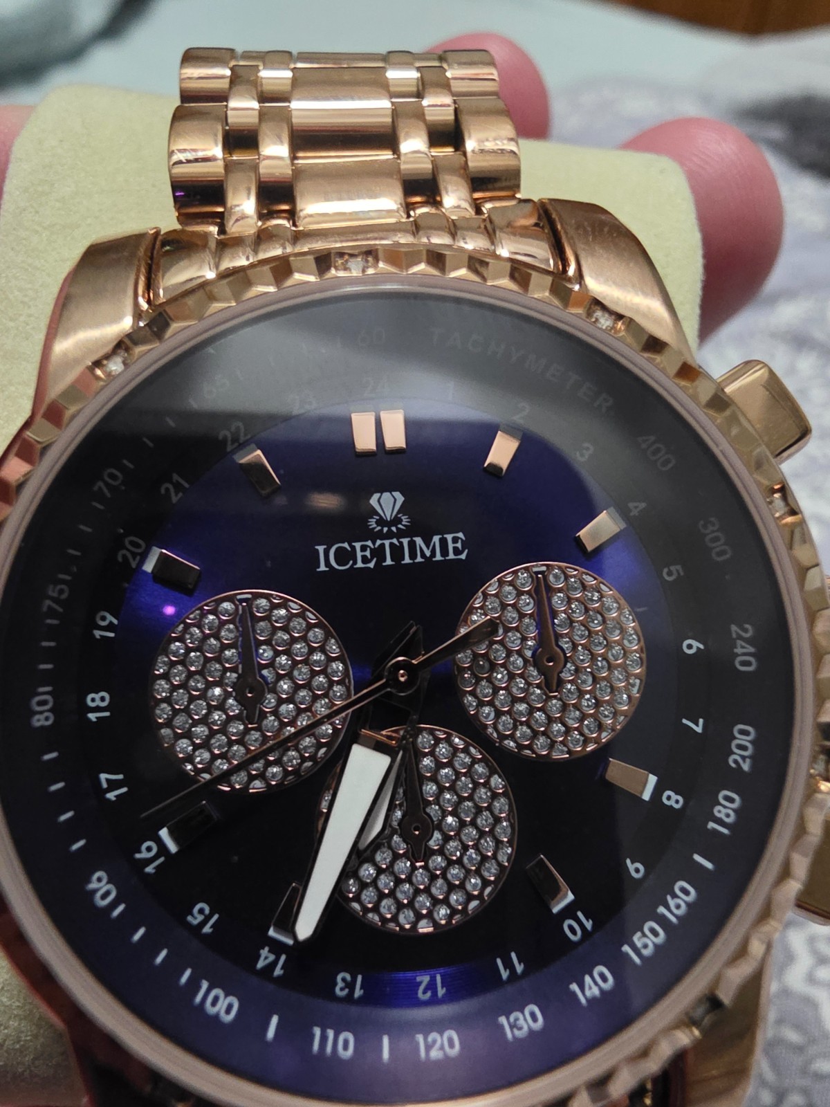 IceTime 40mm Men’s Rose Gold Steel Watch Iced 0.10ct Diamonds Blue Dial Mk321