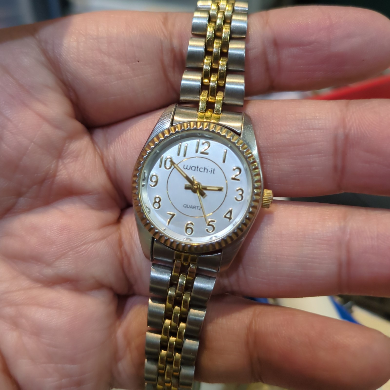 Works Vintage Watch-It By Timex Quartz Ladies Watch Two-Tone Steel 25mm 6.5in”
