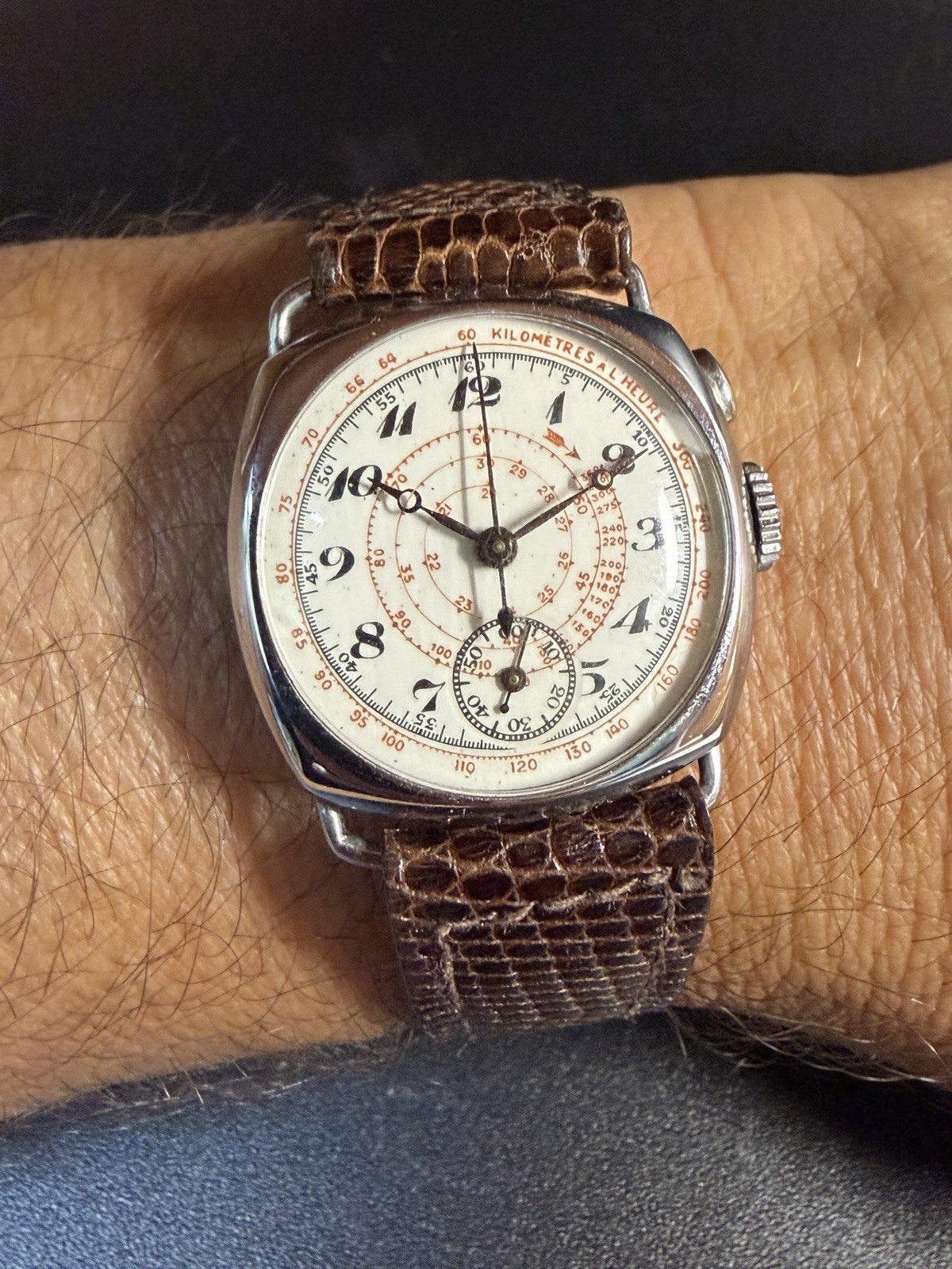 Vintage 1930s Single Button Chronograph Porcelain Dial Column Wheel