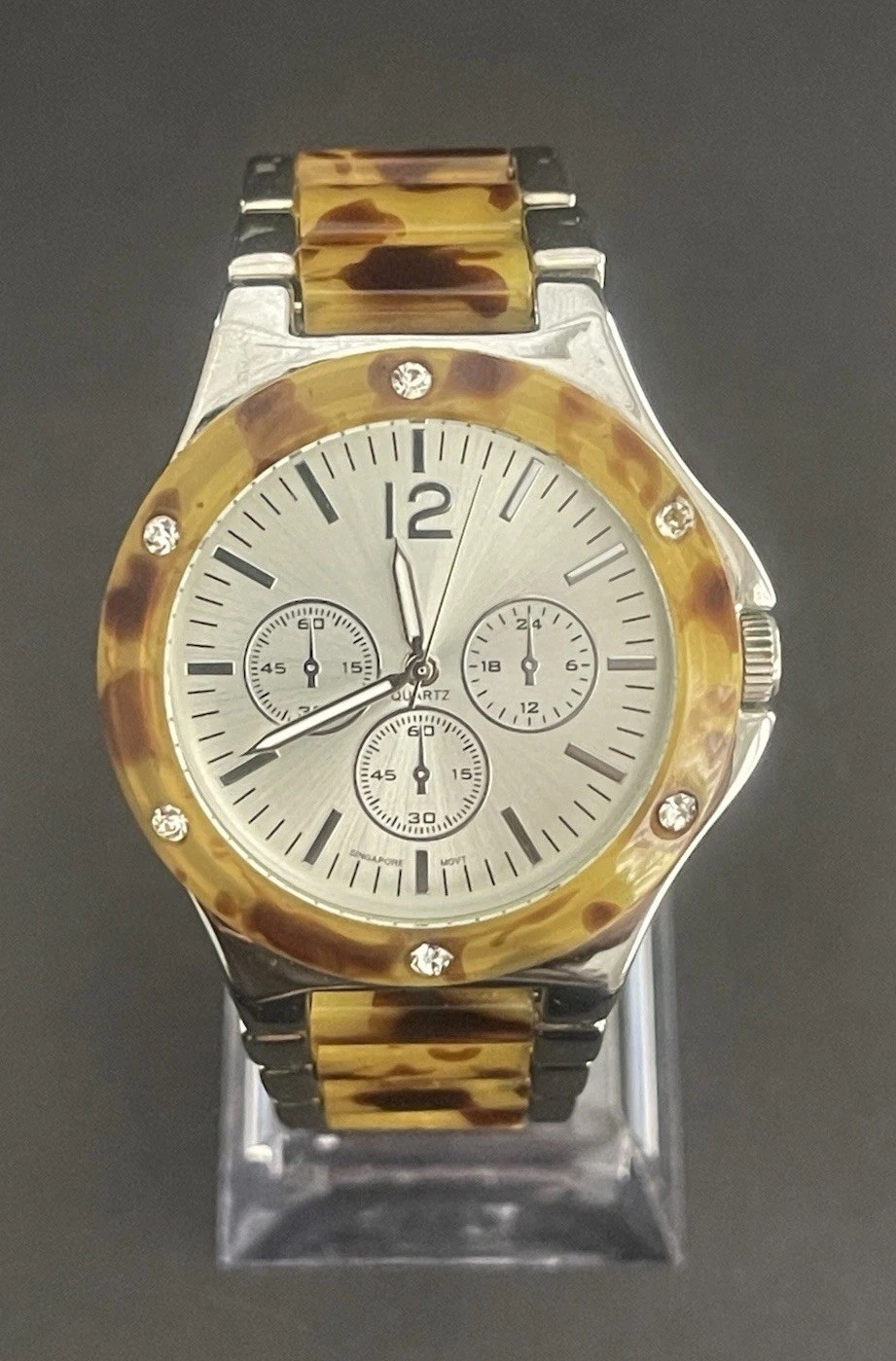 Women’s Tortoise Shell & Silver Quartz Singapore Movt. Classic Watch W/New Btry