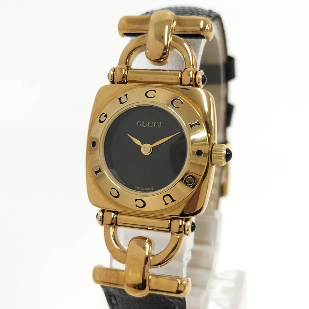 GUCCI GUCCI Ladies Watch Horsebit GP Leather Bracelet Quartz Black Dial 6300L