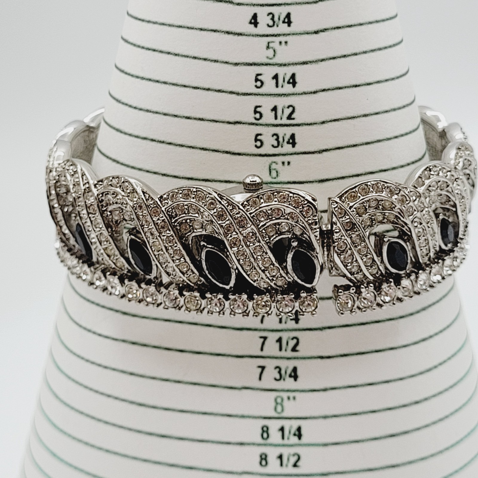 Xanadu Peekaboo Bangle Bracelet Watch Clear Black Rhinestones Hidden Face Works