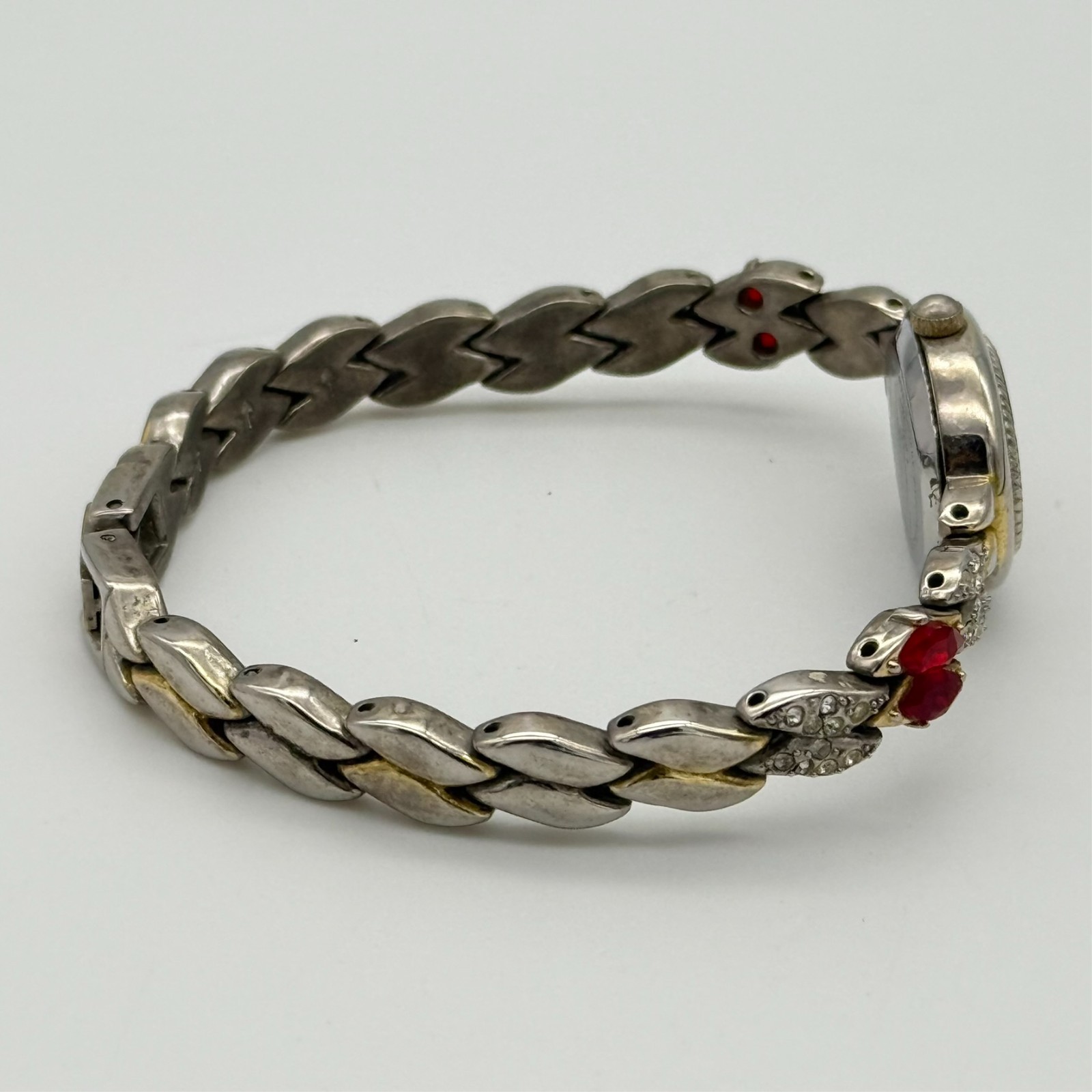 Women’s ROYALTON Gold Tone Petite Oval Bracelet Watch, MOP Dial, Red Crystals