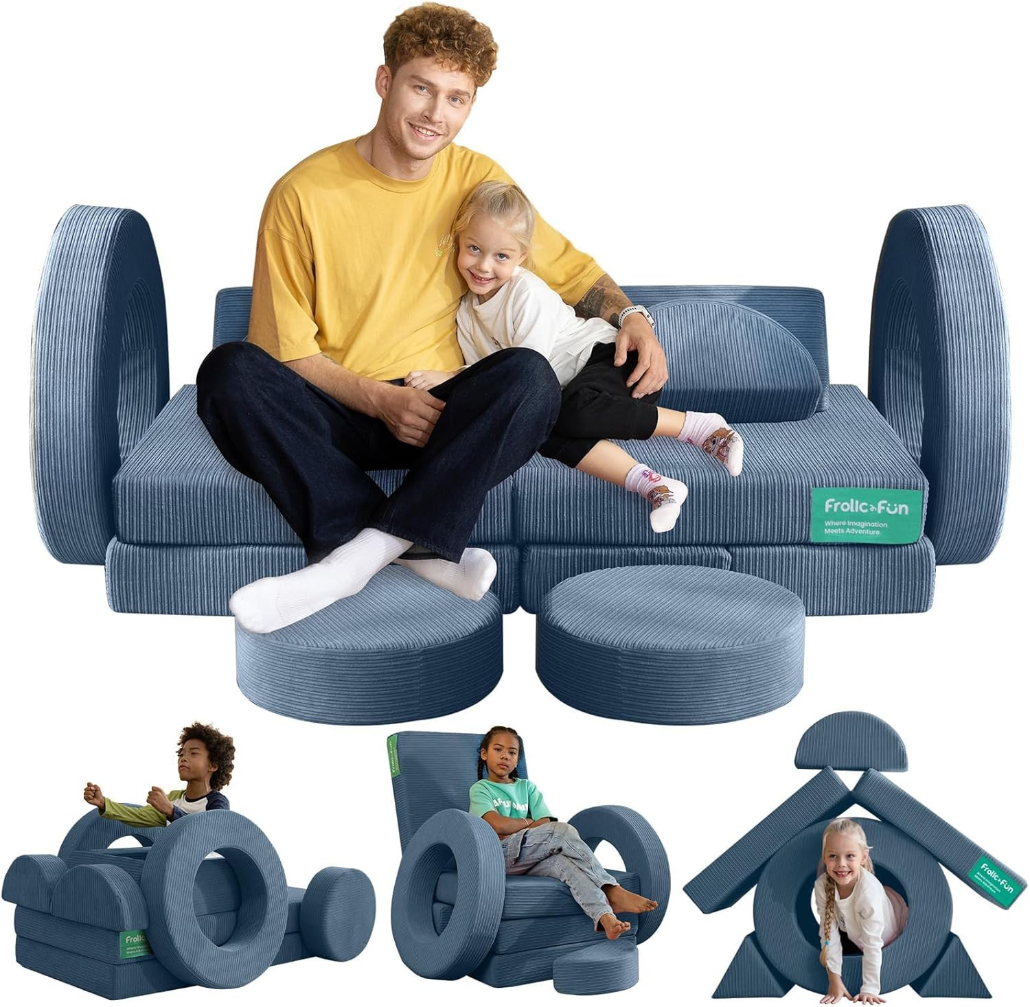 16Pcs Modular Kids Play Couch for Toddlers, Fold Out Kids Couch Building Fort fo