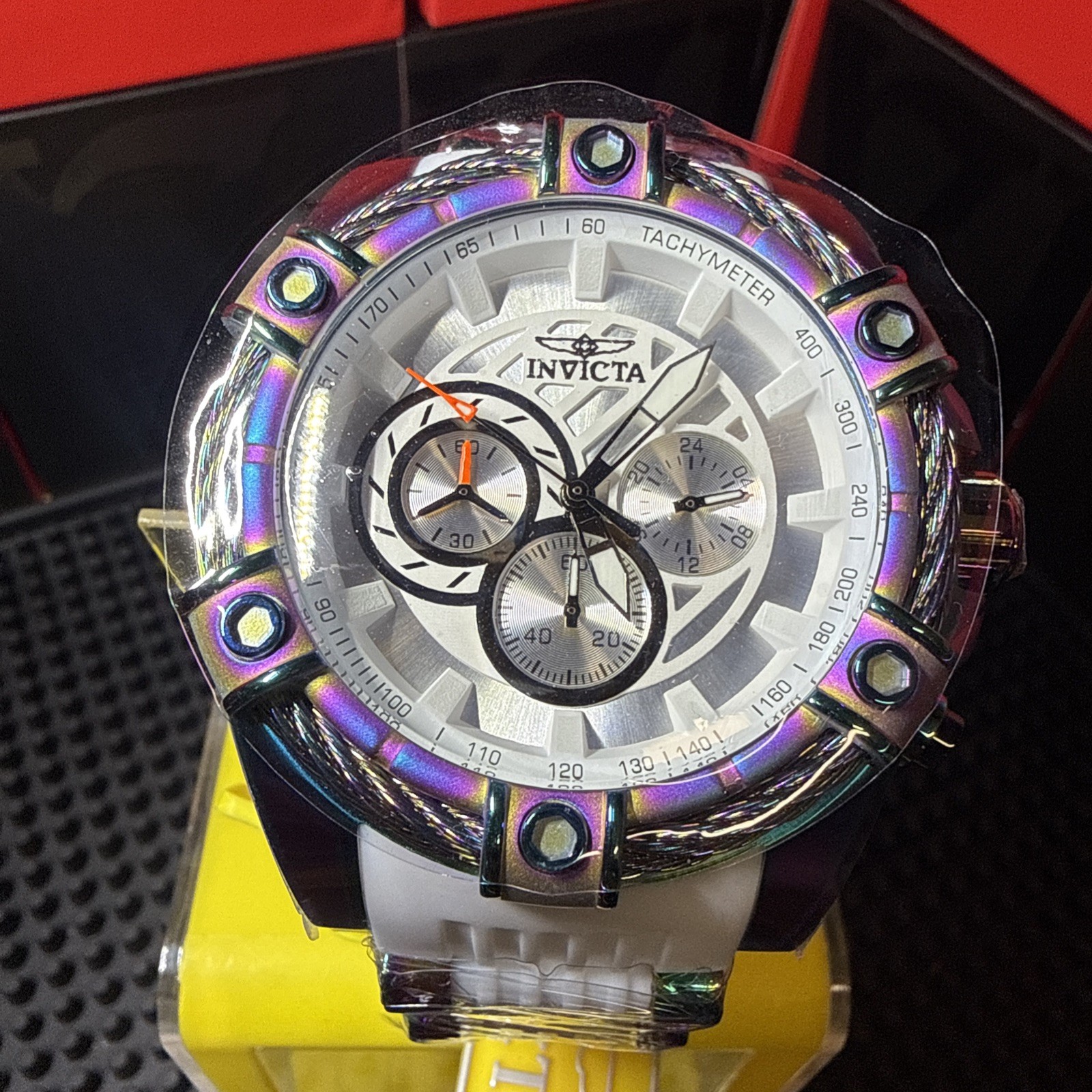 Invicta Men’s Bolt Quartz Chrono 52MM White Dial Iridescent Steel Watch 25530