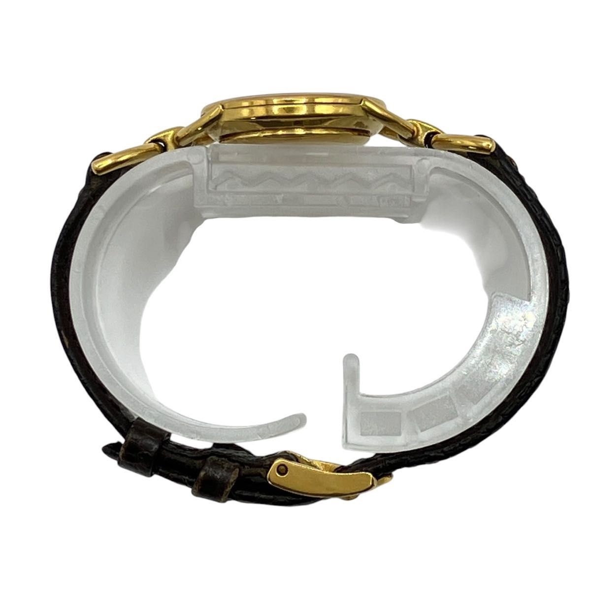 Working GUCCI watch gold dial quartz leather belt 6000L