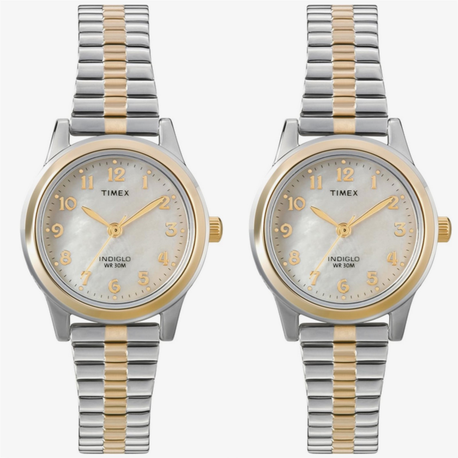 Lot of 2 Timex Women’s T2M828 Essex Ave 25mm Two Tone Expansion Band Watch
